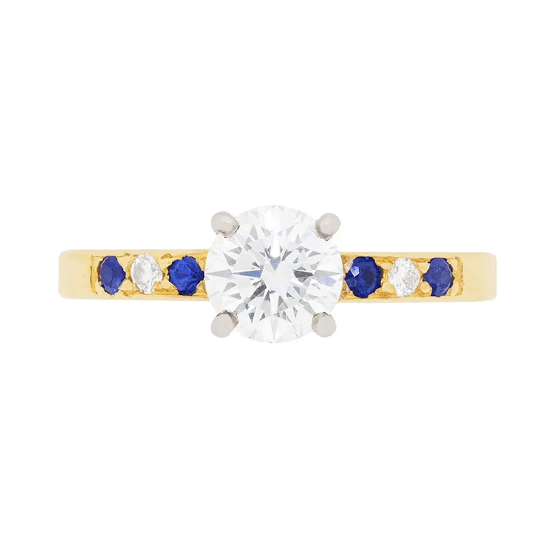 Diamond Solitaire with Sapphire and Diamond Shoulders