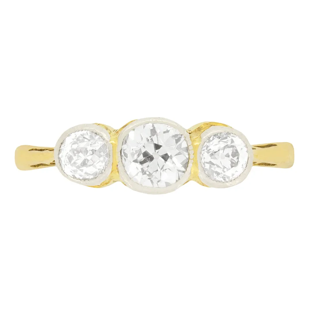 Edwardian 0.80ct Diamond Three Stone Ring, c.1880s
