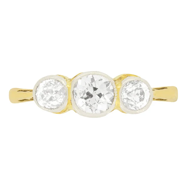 Edwardian 0.80ct Diamond Three Stone Ring, c.1880s