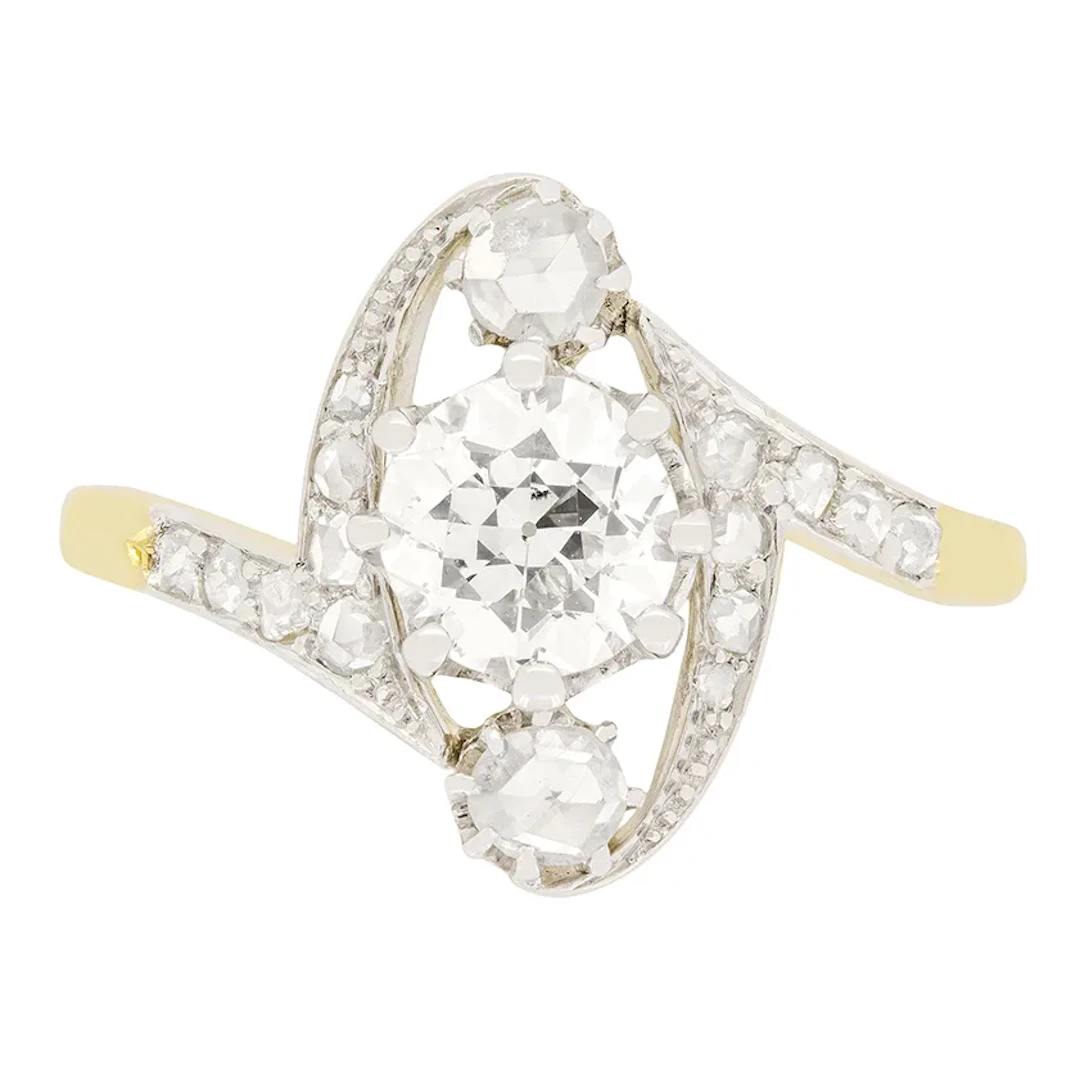 Edwardian 1.01ct Diamond Three Stone Twist Ring, c.1910s