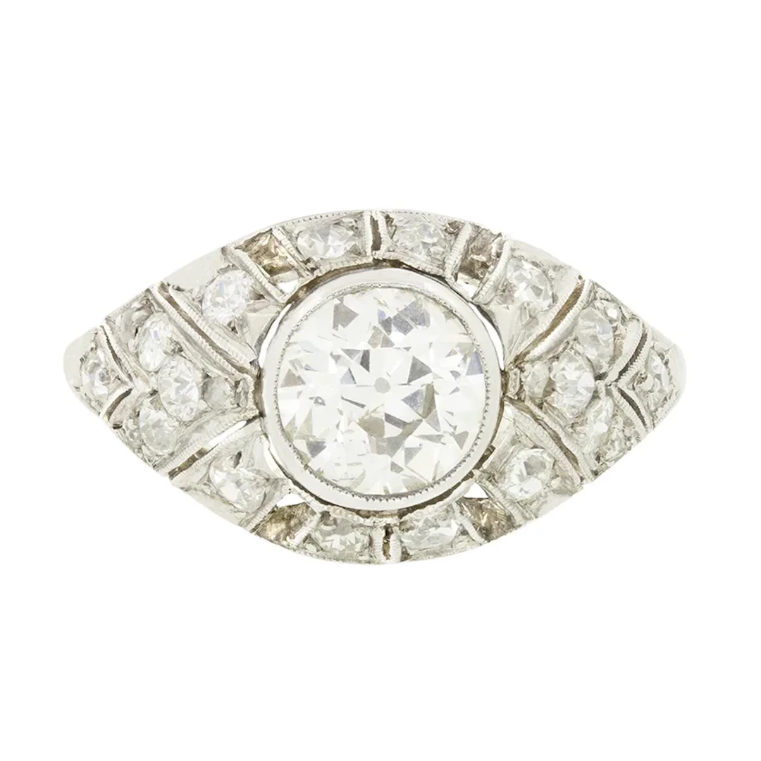 Art Deco 1.40ct Diamond Bombe Ring, c.1920s