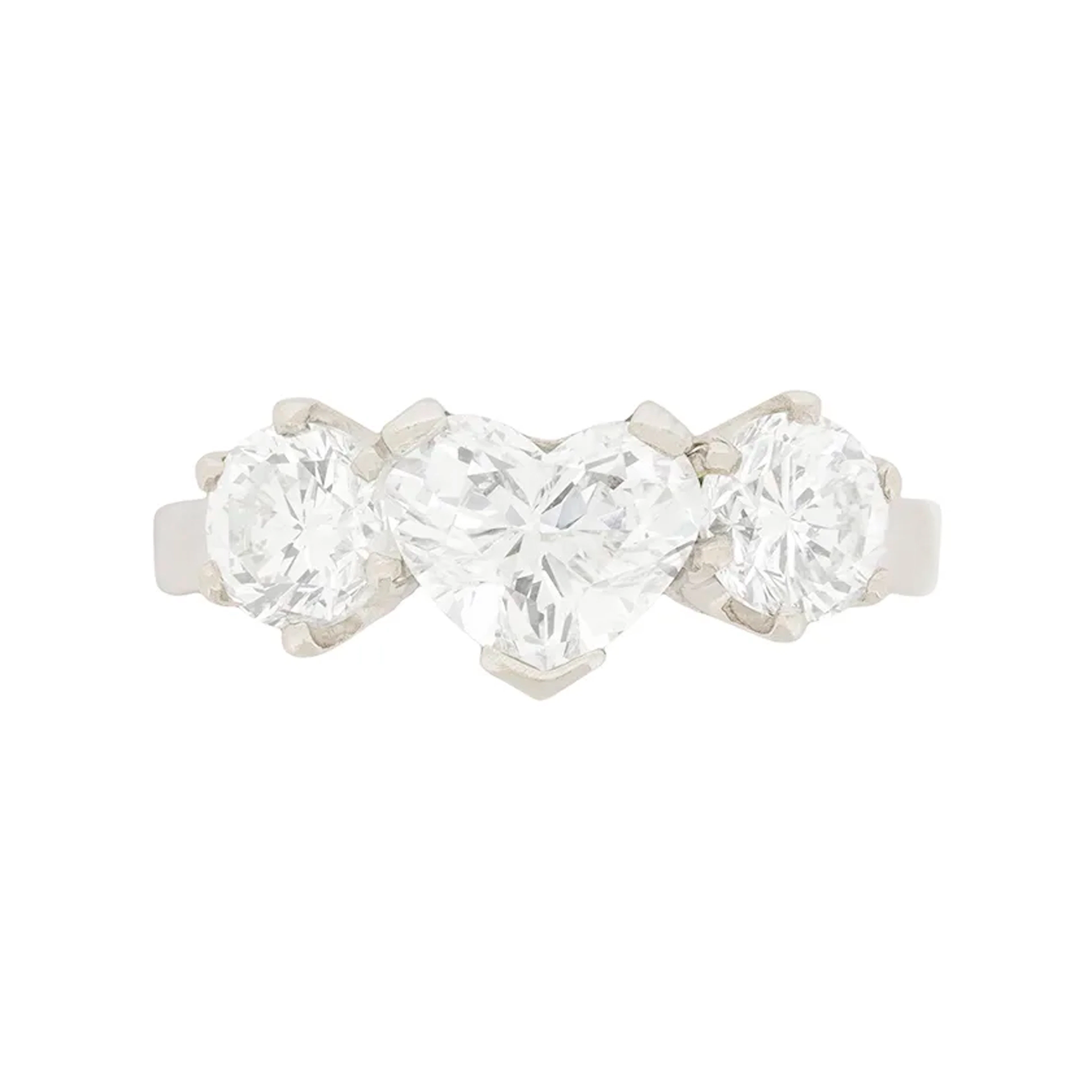 Contemporary 1.00ct Heart Shaped Three Stone Engagement Ring