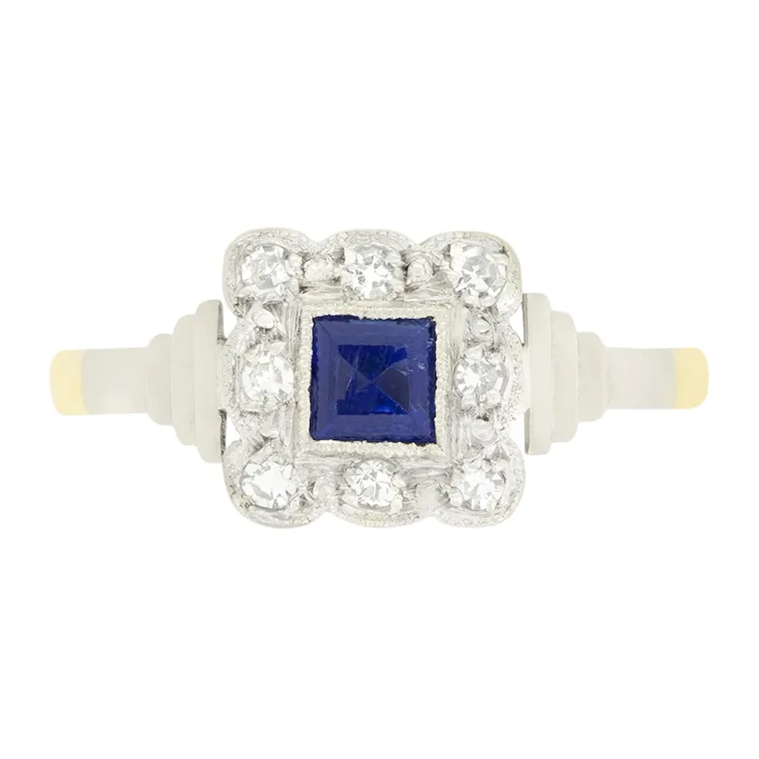 Antique 0.30ct Sapphire and Diamond Cluster Ring, c.1930s