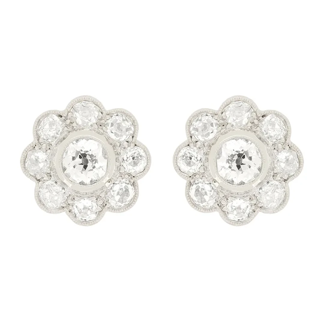 Art Deco 3.80ct Diamond Daisy Cluster Earrings, c.1920s