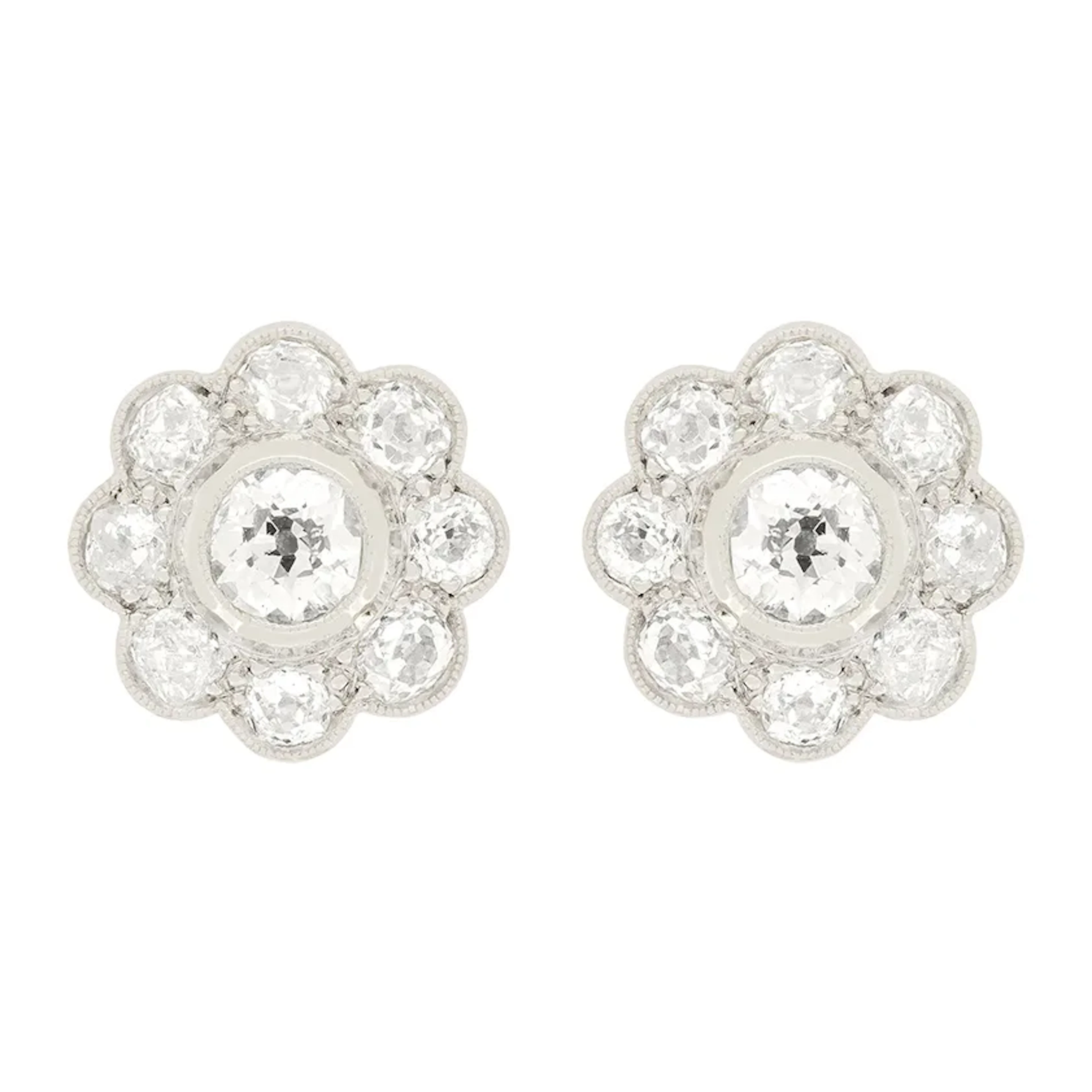 Art Deco 3.80ct Diamond Daisy Cluster Earrings, c.1920s