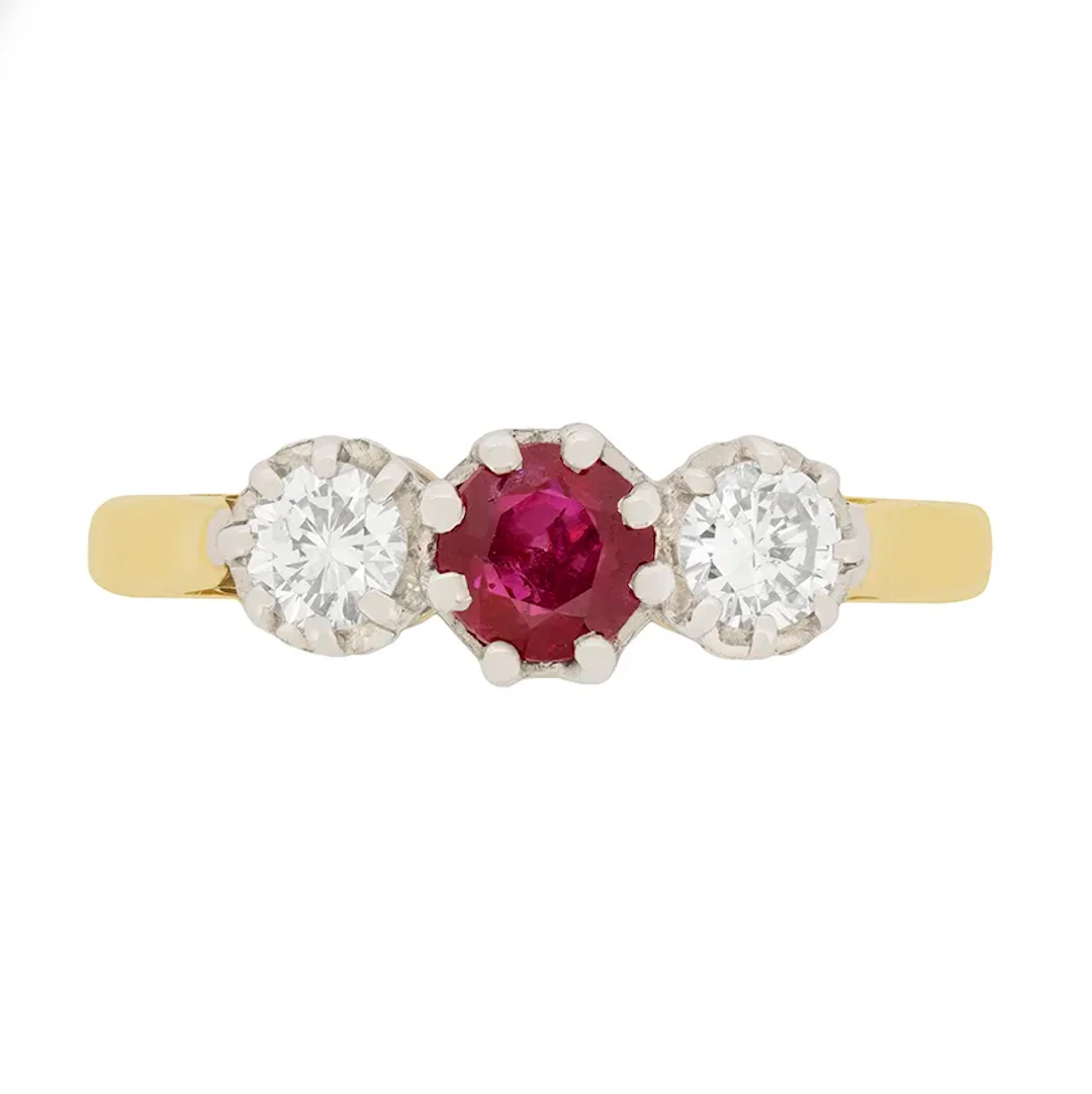 Art Deco 0.50ct Ruby and Diamond Three Stone Ring, c.1930s