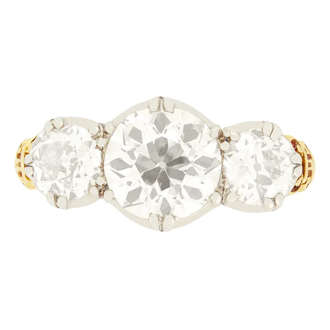 Edwardian 2.85ct Diamond Three Stone Ring, c.1910s