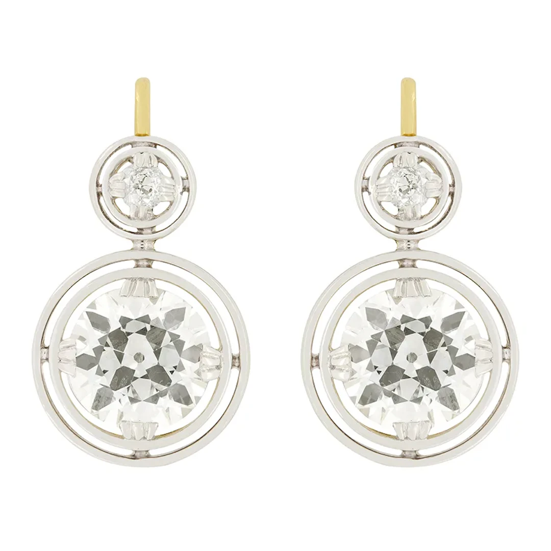 Edwardian 6.60ct Diamond Earrings, c.1910s