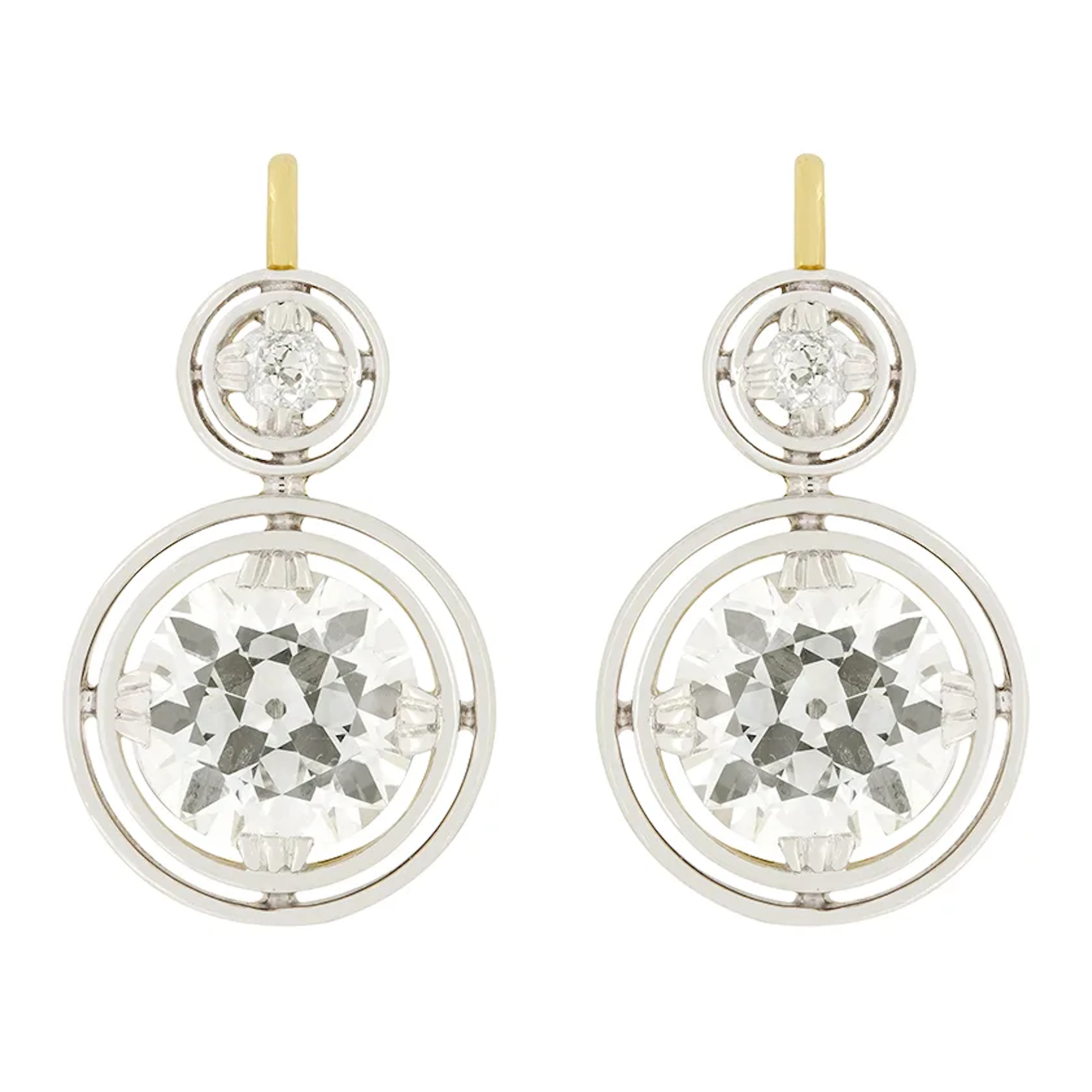 Edwardian 6.60ct Diamond Earrings, c.1910s