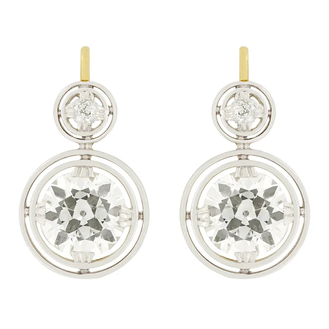 Edwardian 6.60ct Diamond Earrings, c.1910s