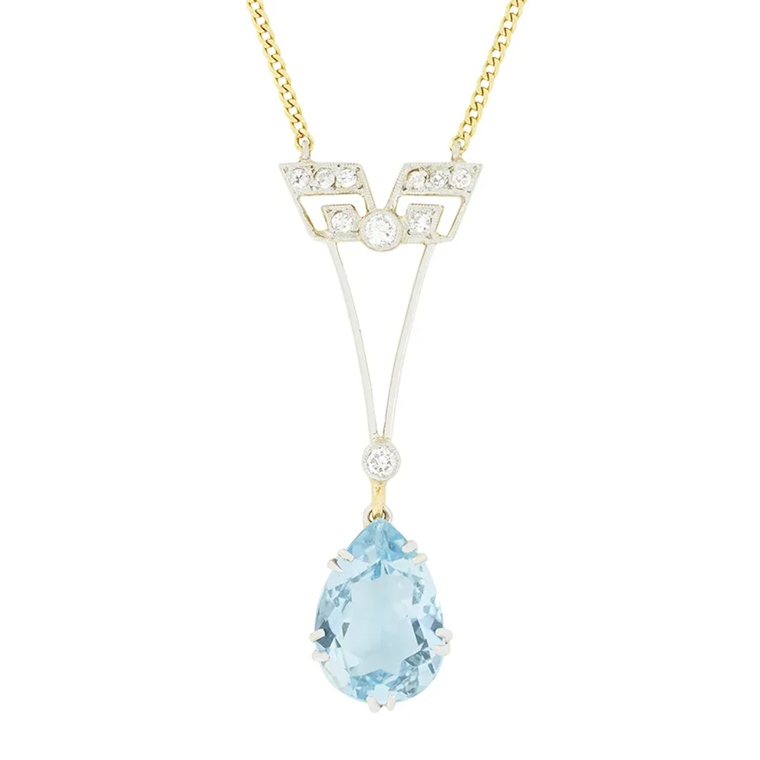Edwardian 2.65ct Aquamarine and Diamond Pendant, c.1910s