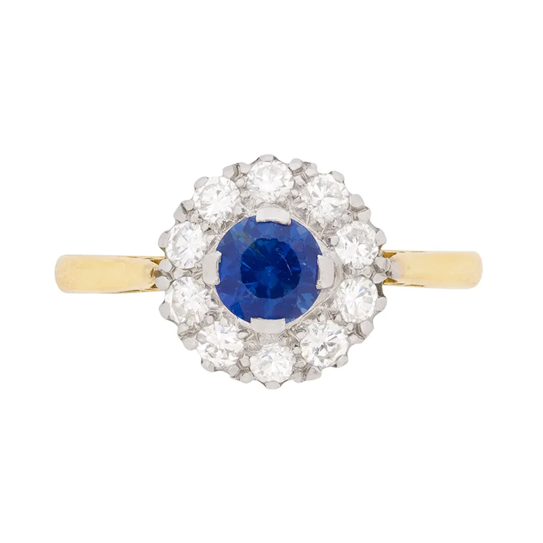 Vintage Sapphire and Diamond Cluster Ring, c.1950s