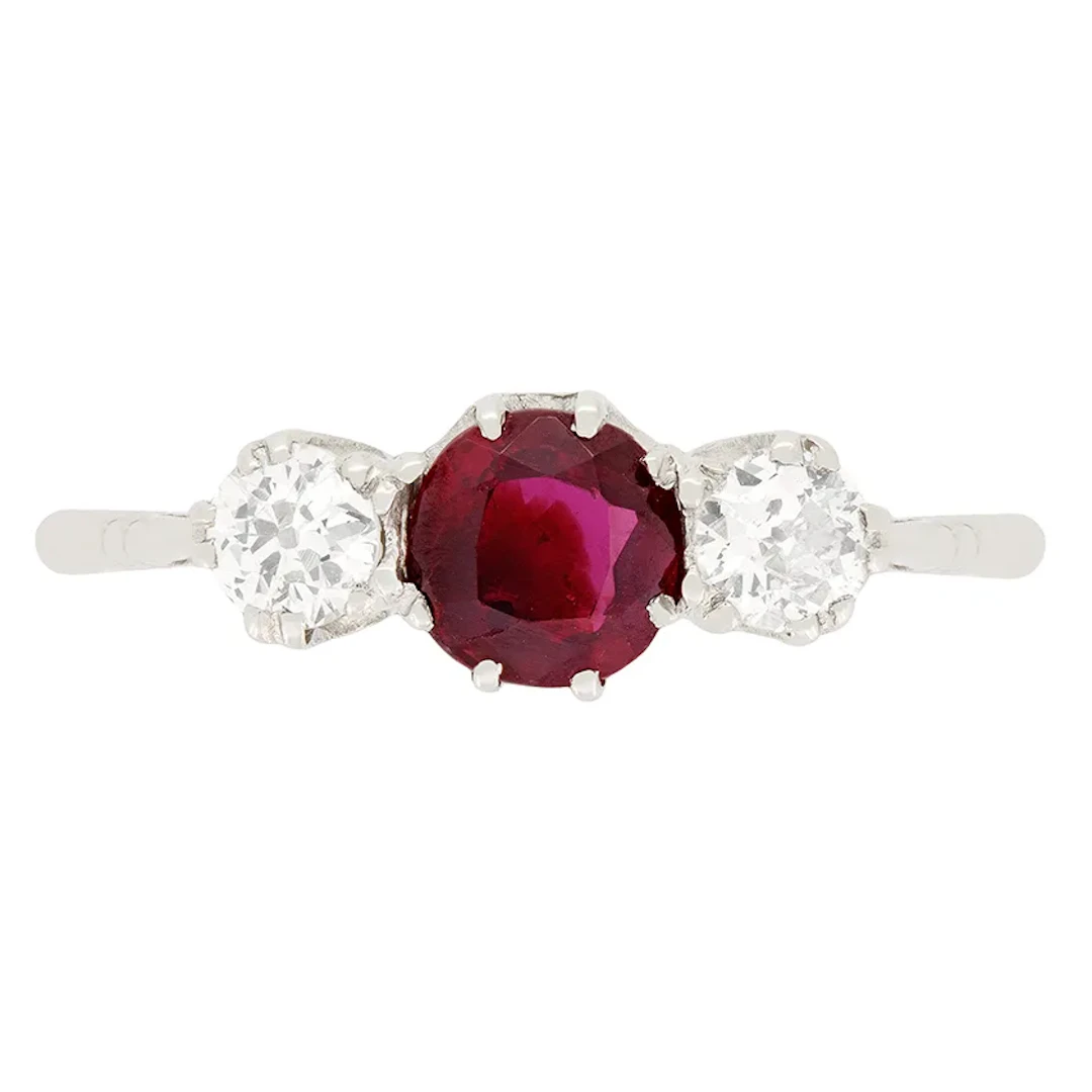 Art Deco 0.60ct Ruby and Diamond Trilogy Ring, c.1920s