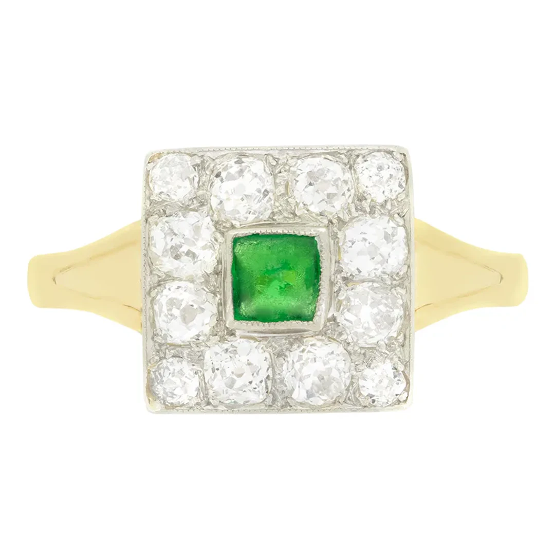 Antique 0.25ct Emerald and Diamond Cluster Ring, c.1930s