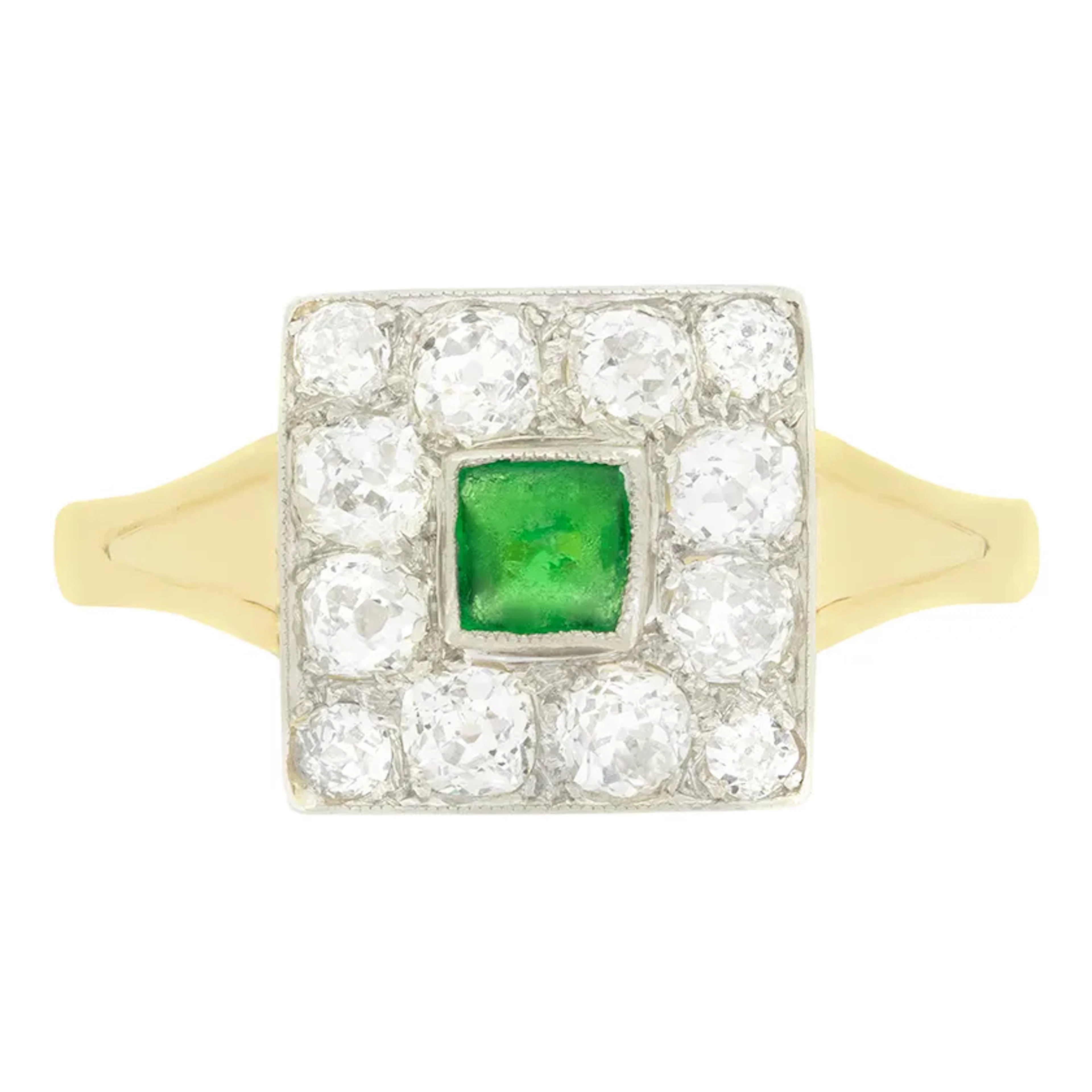 Antique 0.25ct Emerald and Diamond Cluster Ring, c.1930s