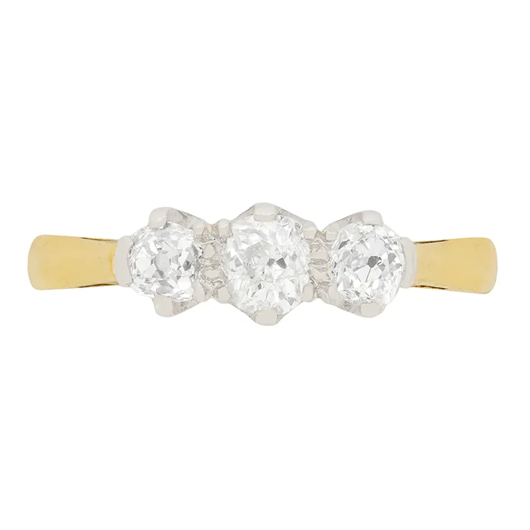 Edwardian 0.85ct Diamond Three Stone Ring, c.1910s