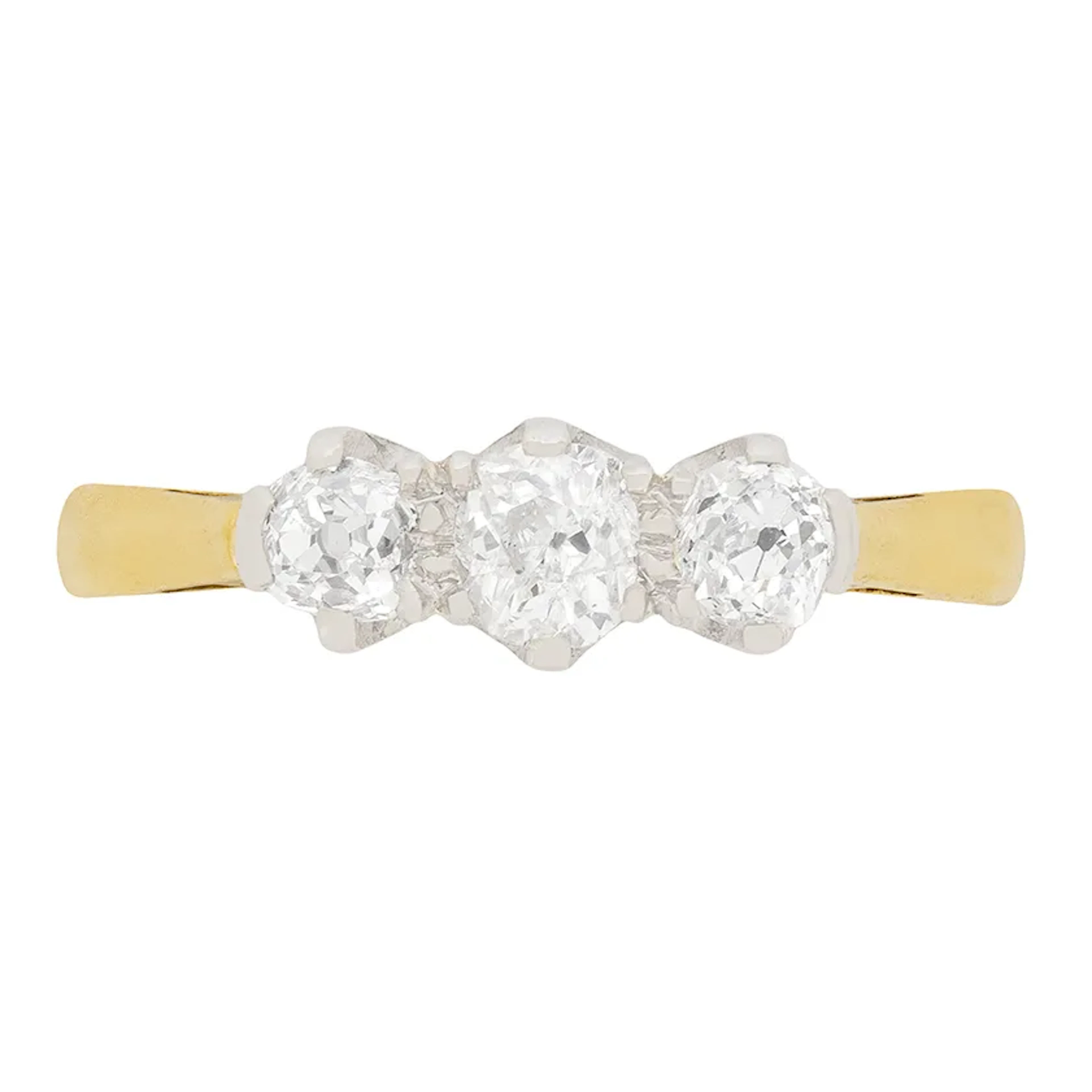 Edwardian 0.85ct Diamond Three Stone Ring, c.1910s