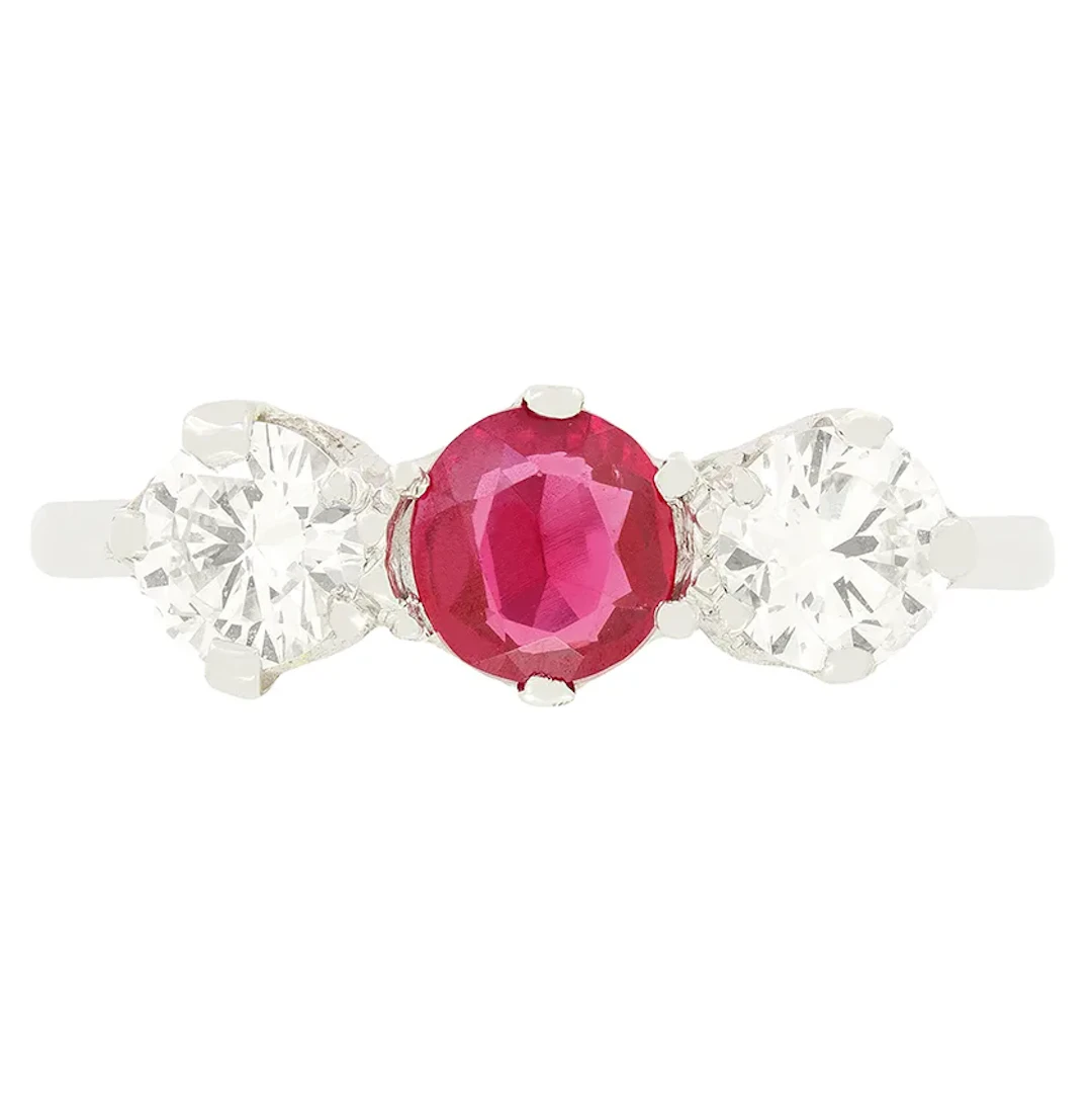 Art Deco 0.50ct Ruby and Diamond Trilogy Ring, c.1920s
