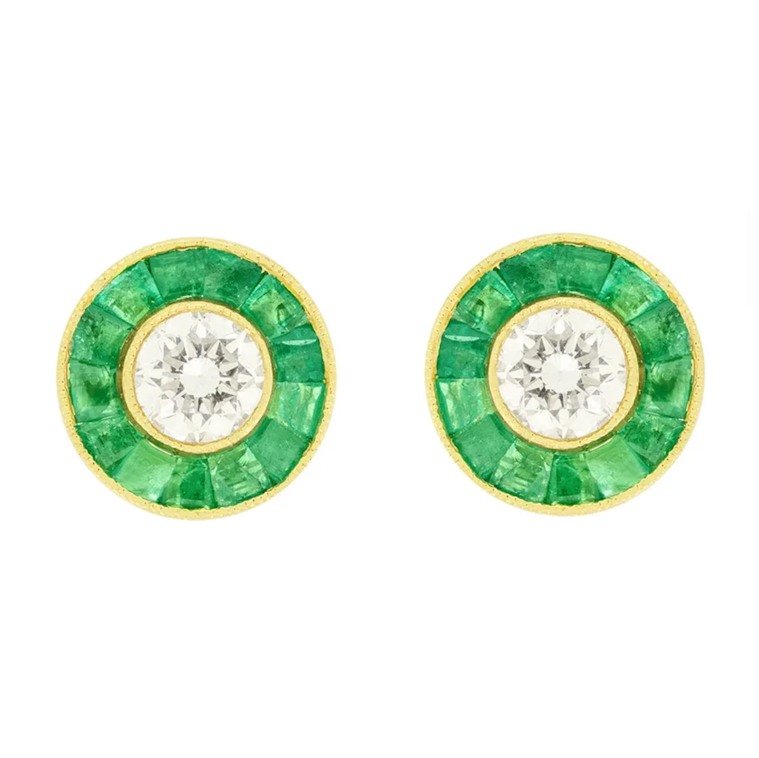Vintage 0.50ct Diamond and Emerald Target Earrings, c.1980s