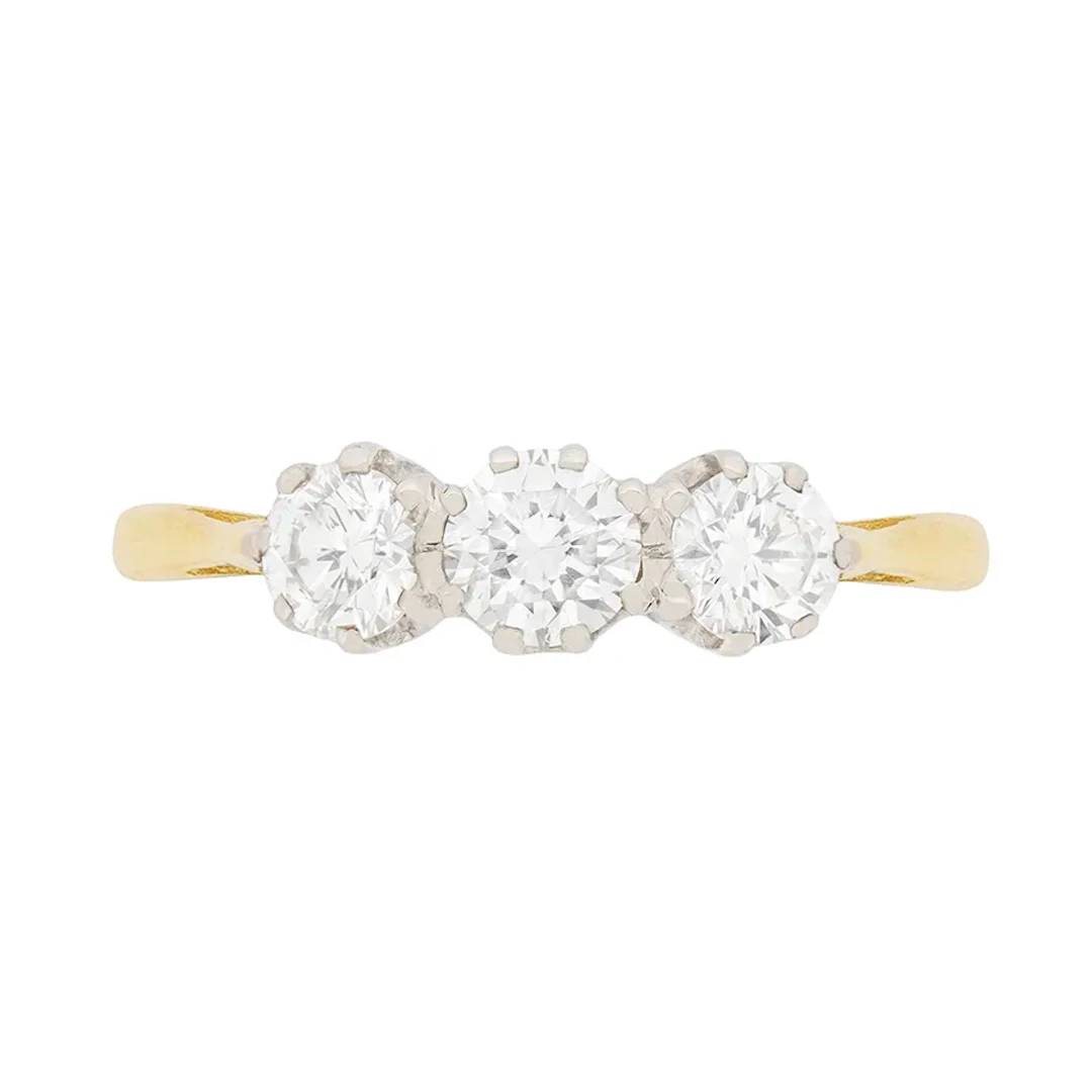Late Deco Diamond Three Stone Ring, c.1950s
