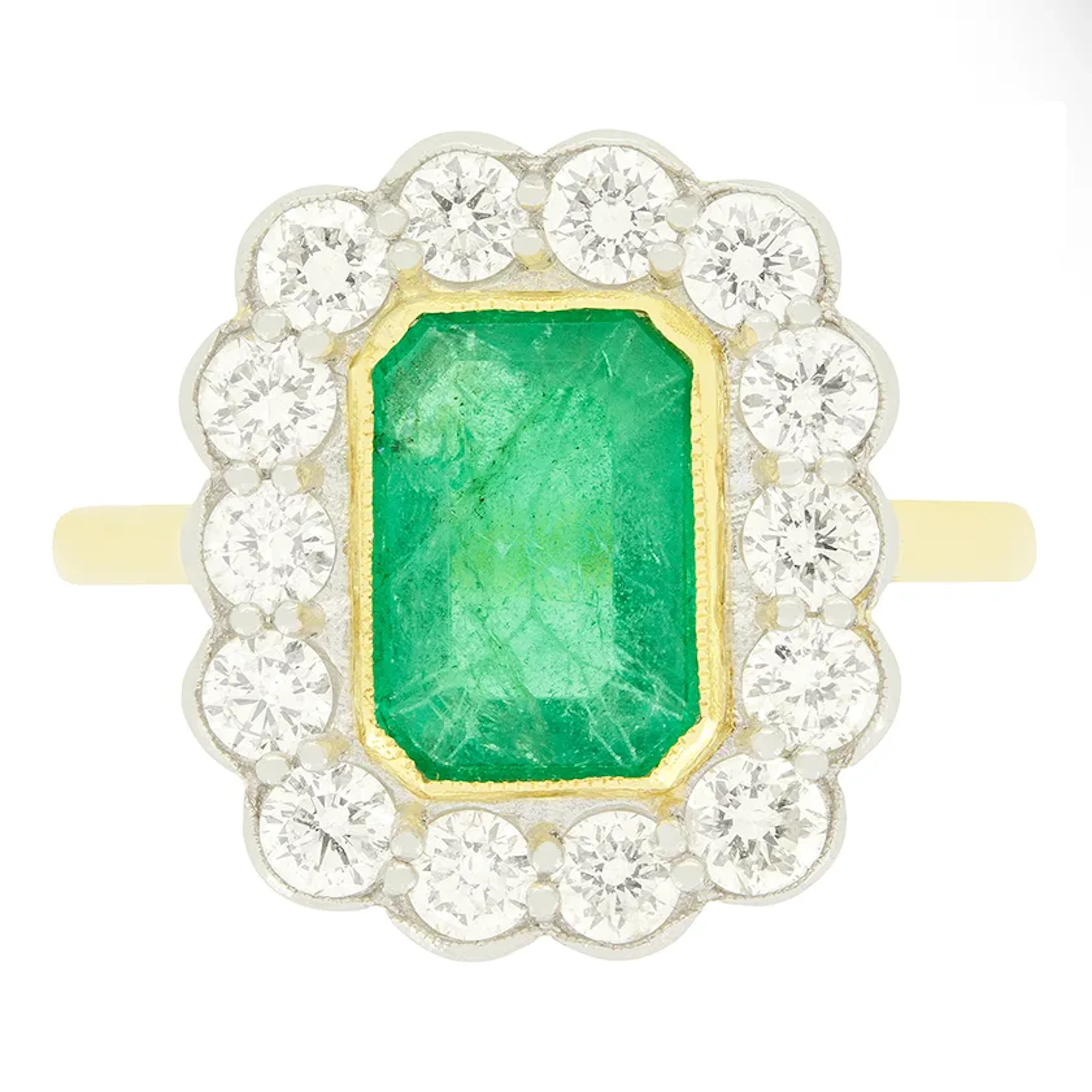 Vintage 1.85ct Emerald and Diamond Cluster Ring, c.1970s