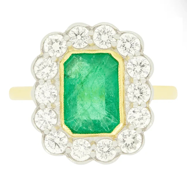 Vintage 1.85ct Emerald and Diamond Cluster Ring, c.1970s
