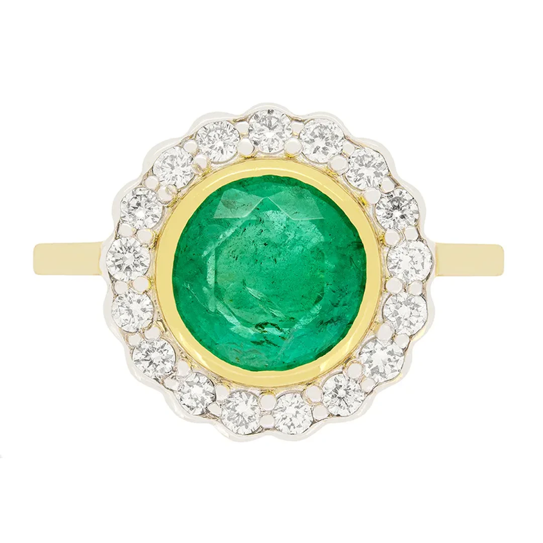 Vintage 2.10ct Emerald and Diamond Halo Ring, c.1960s