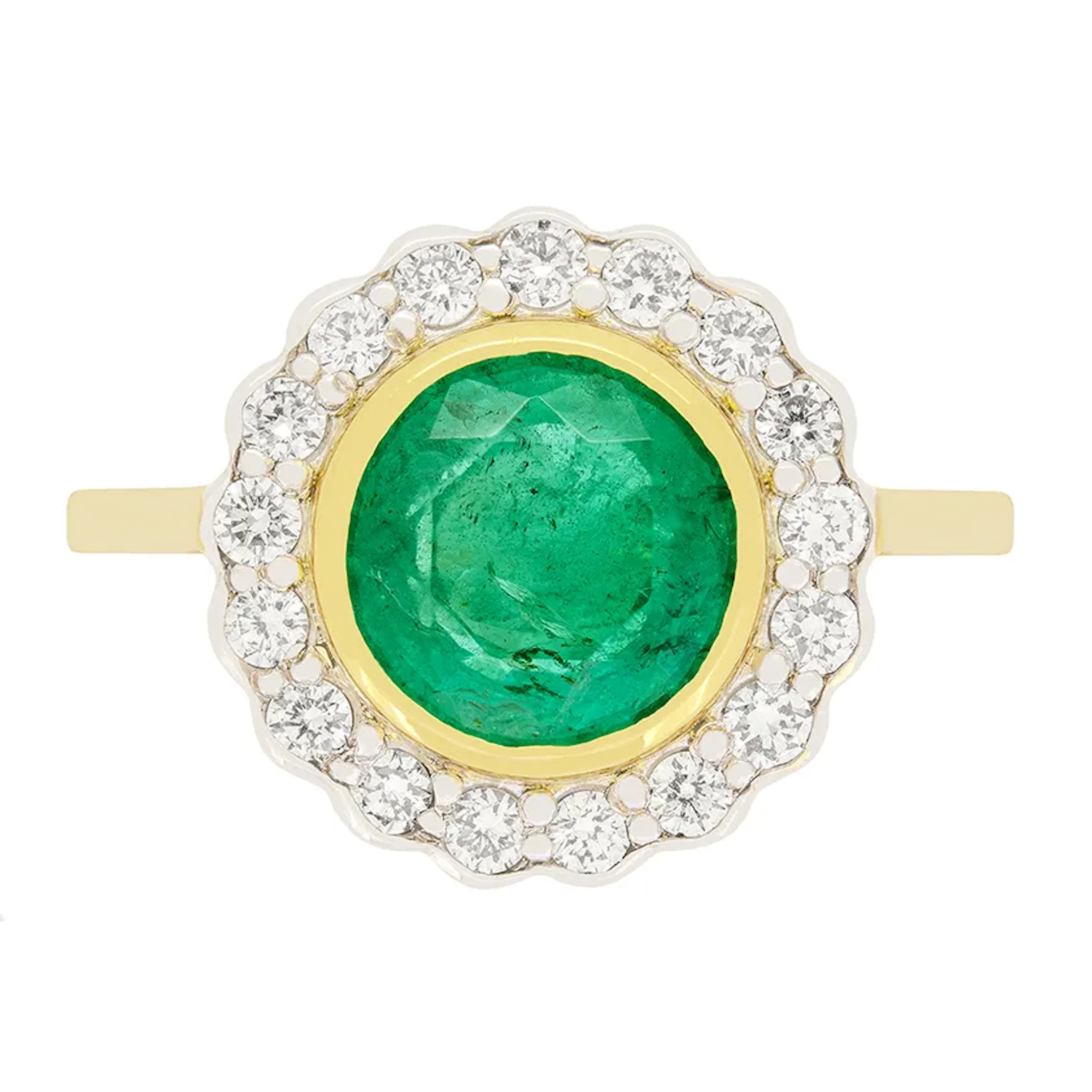 Vintage 2.10ct Emerald and Diamond Halo Ring, c.1960s