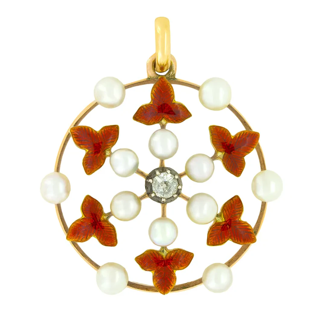 Victorian 0.10ct Diamond, Pearl and Enamel Pendant, c.1880s