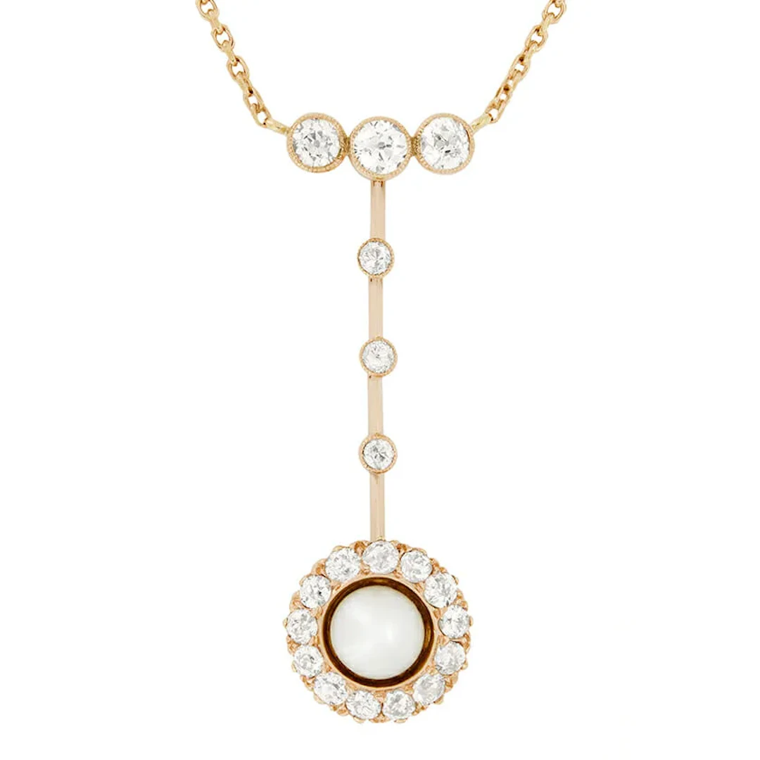 Victorian 1.10ct Diamond and Pearl Cluster Necklace, c.1880s
