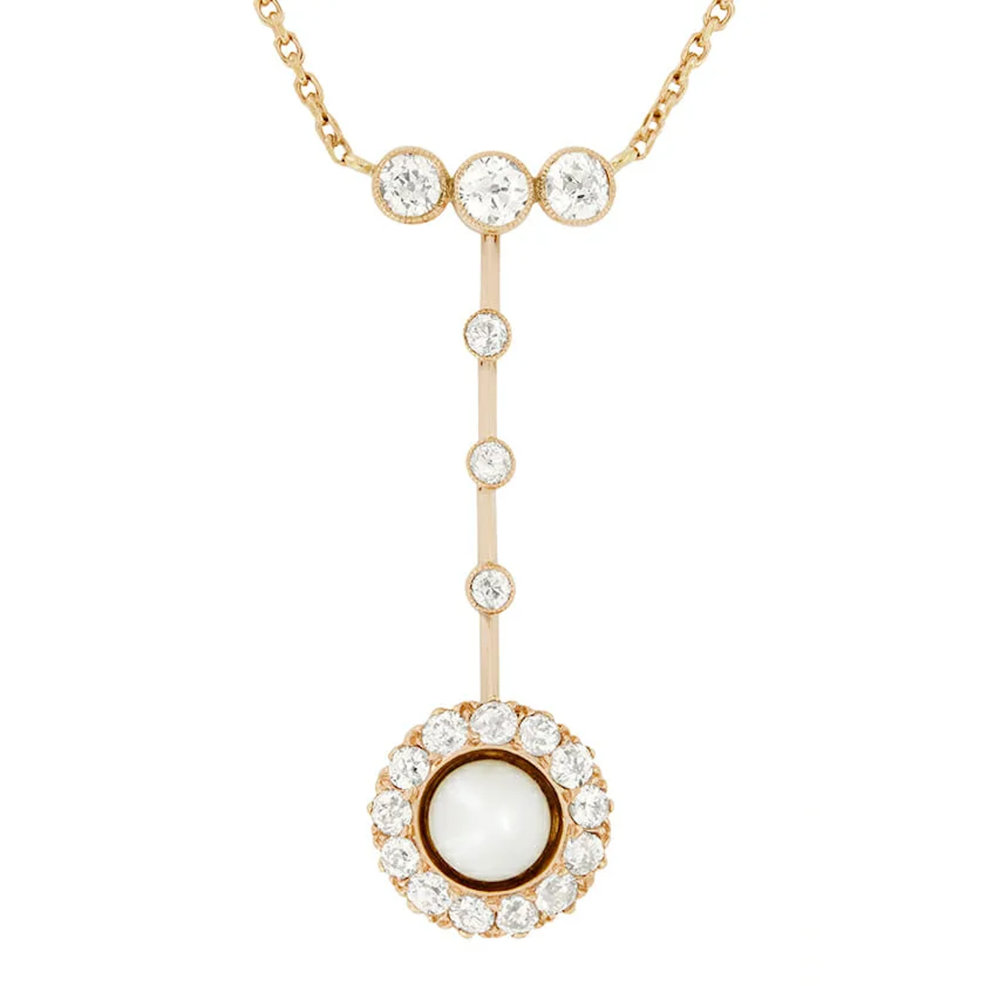 Victorian 1.10ct Diamond and Pearl Cluster Necklace, c.1880s