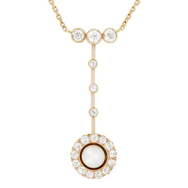 Victorian 1.10ct Diamond and Pearl Cluster Necklace, c.1880s
