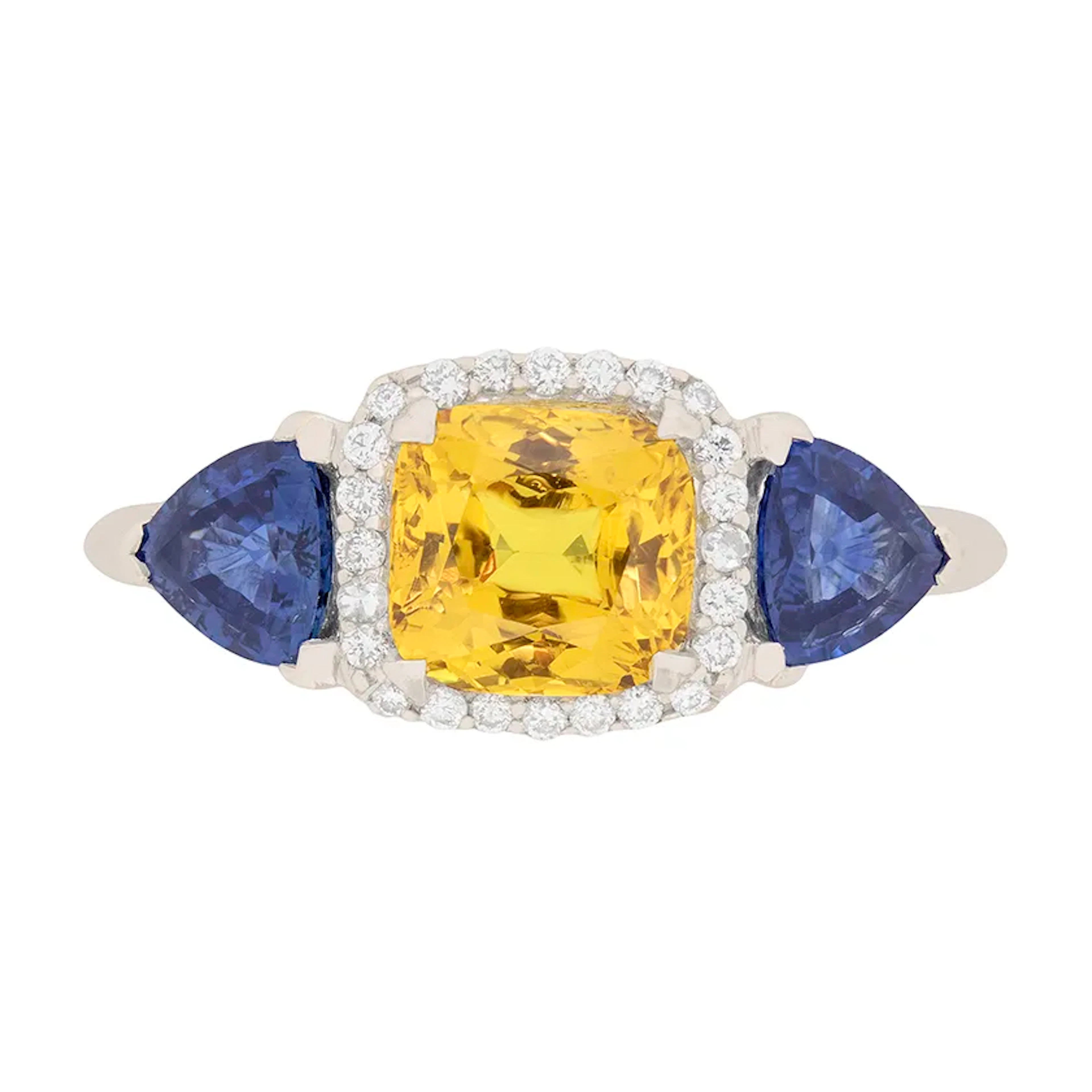 Contemporary Three Stone 3.40ct Fancy Colour Sapphire and Diamond Cocktail Ring