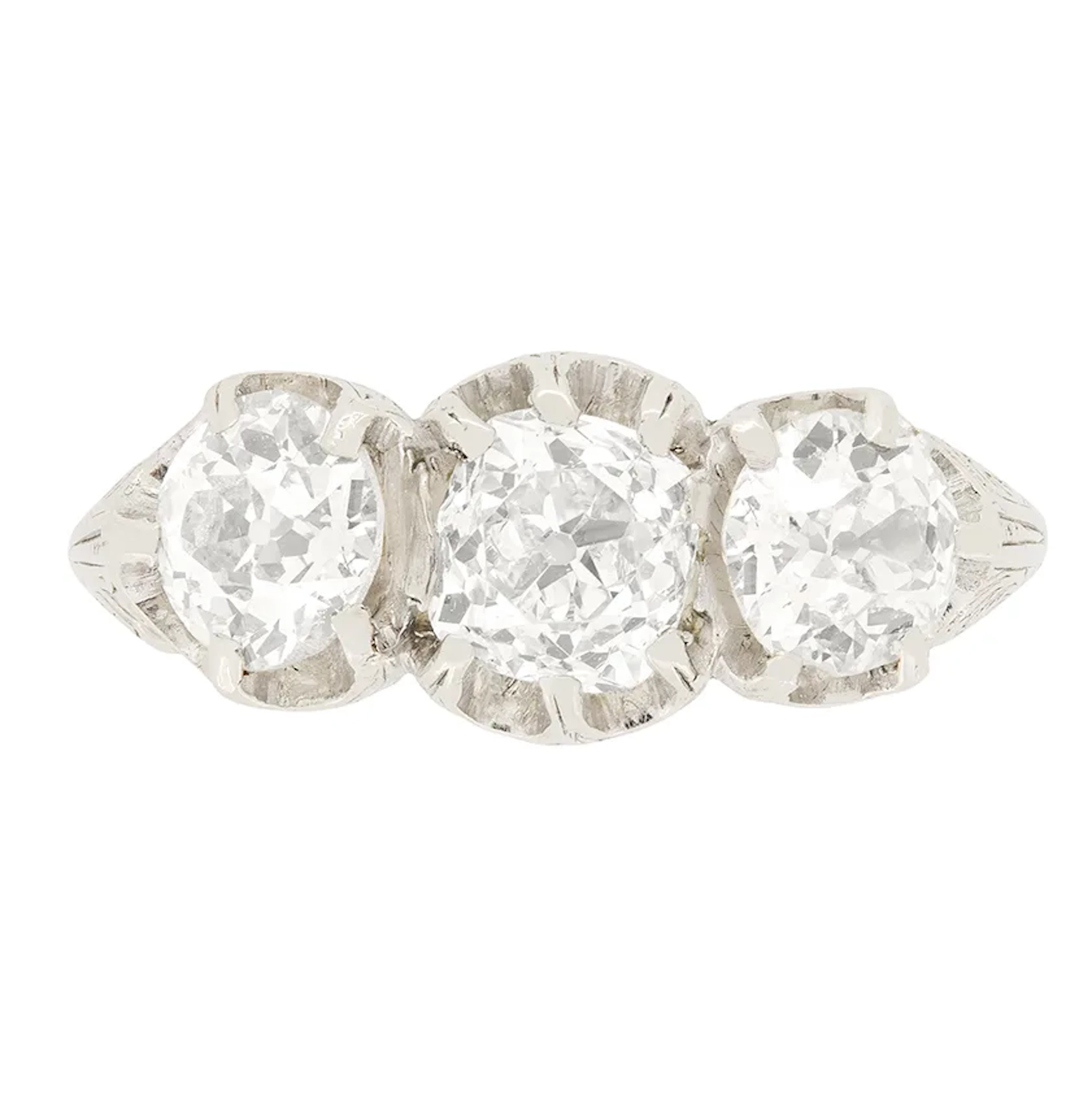 Art Deco 2.10ct Diamond Three Stone Ring, c.1920s