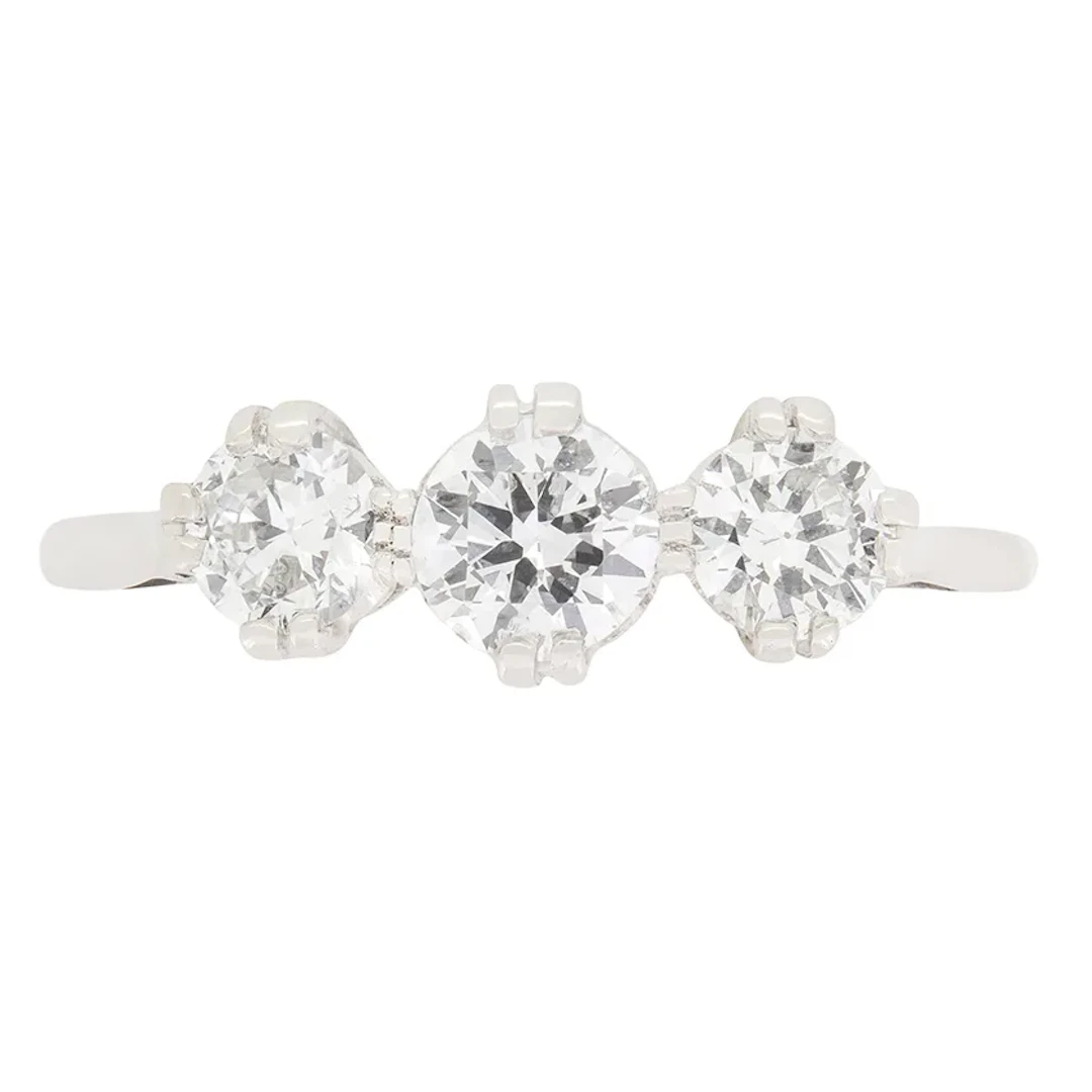 Late Deco 1.10ct Diamond Trilogy Ring, c.1930s