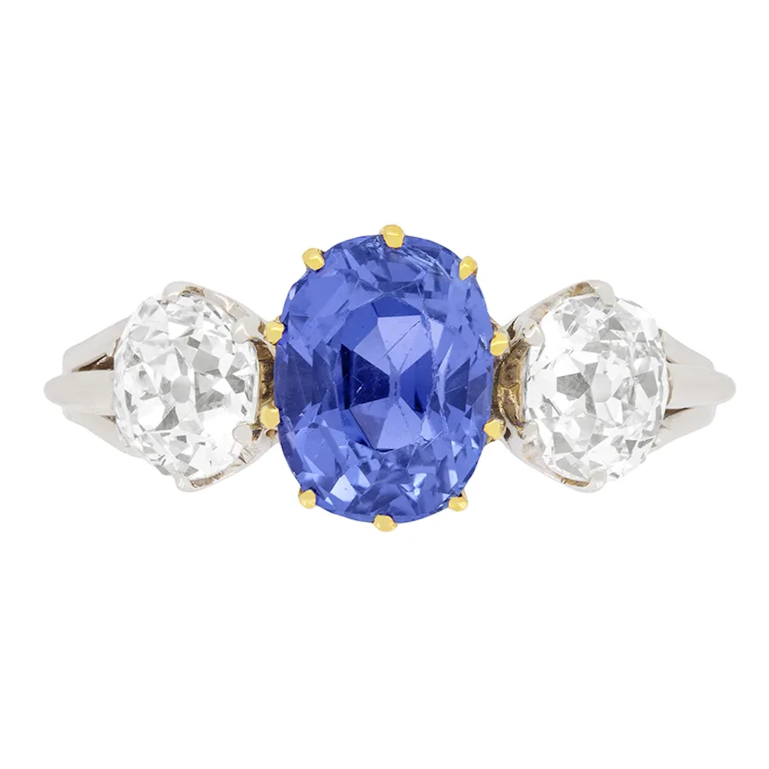 Art Deco 2.34ct Sapphire and Diamond Ring, Austrian, c.1920s