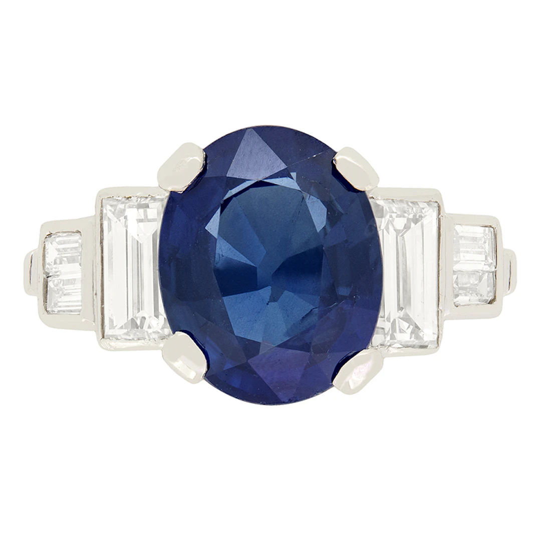Art Deco 3.10ct Sapphire and Diamond Ring, c.1920s