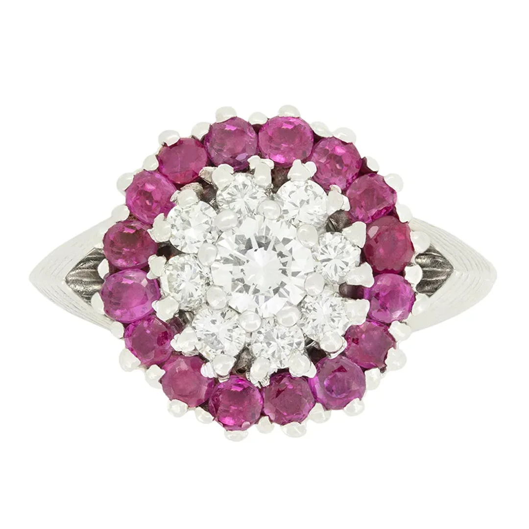 Vintage 0.80ct Diamond and Ruby Cluster Ring, c.1970s