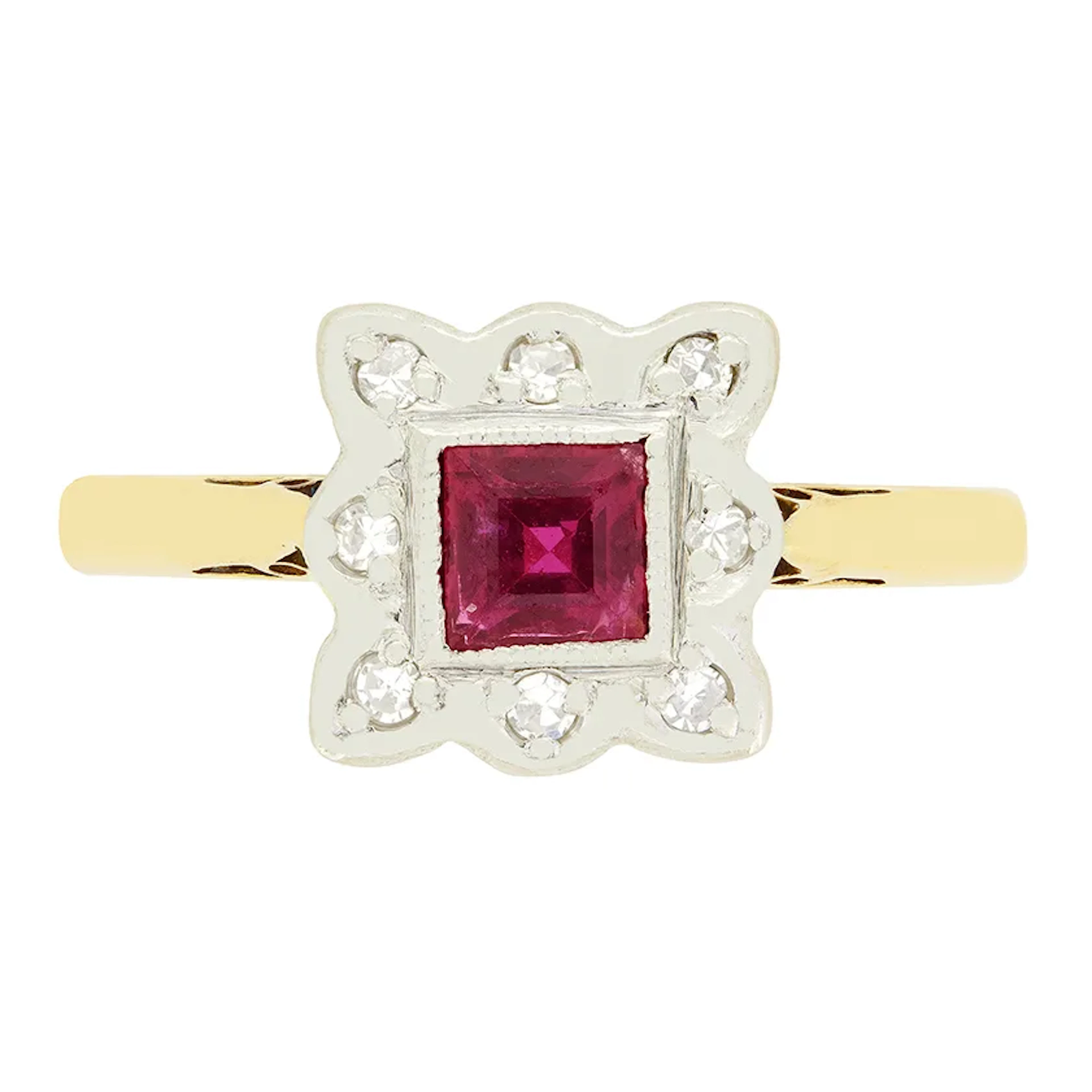 Vintage 0.30ct Ruby and Diamond Cluster Ring, hallmarked 1963