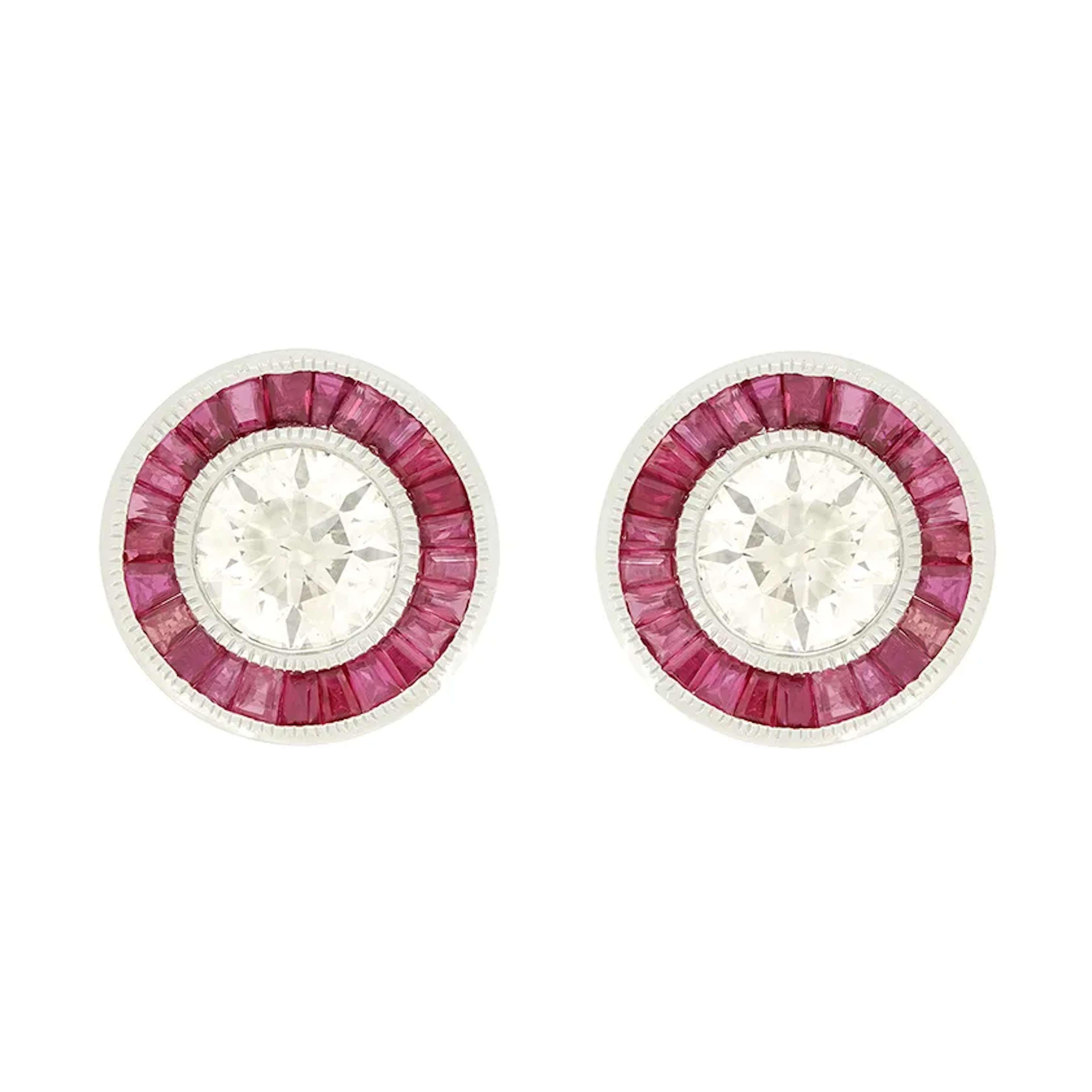Vintage 3.00ct Diamond and Ruby Target Earrings, c.1950s