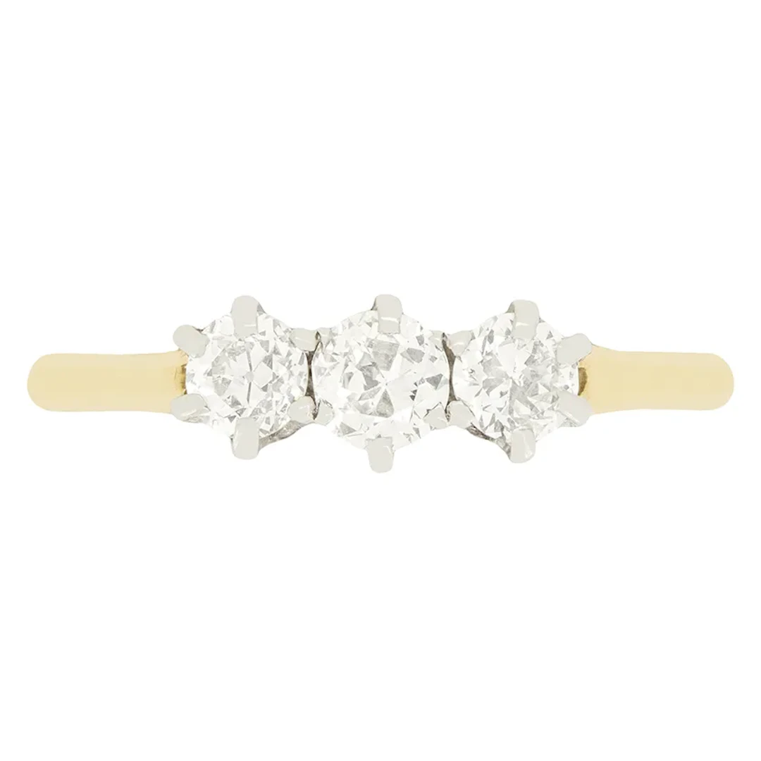 Edwardian 0.65ct Diamond Three Stone Ring, c.1910s
