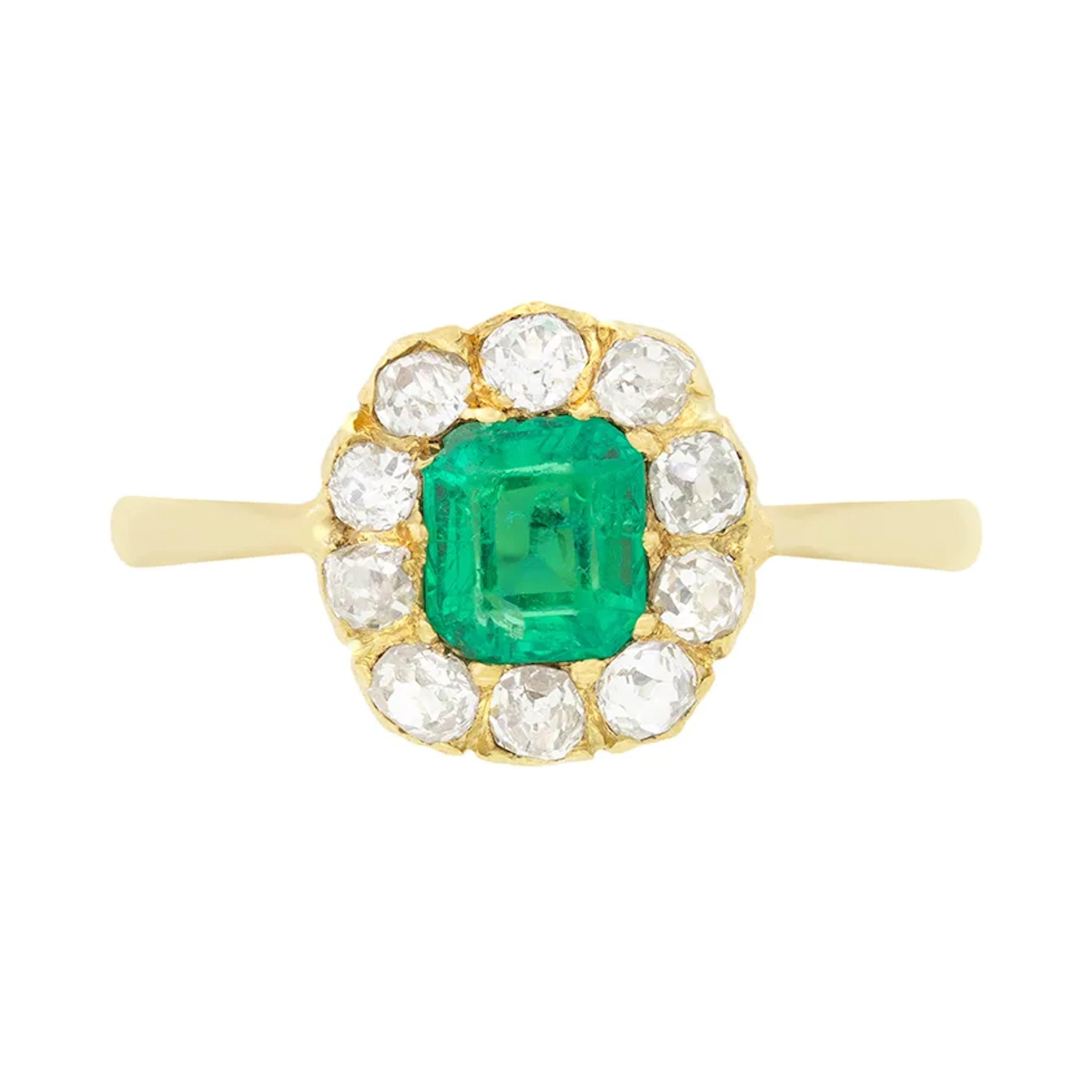 Victorian 0.60ct Emerald and Diamond Cluster Ring, c.1880s