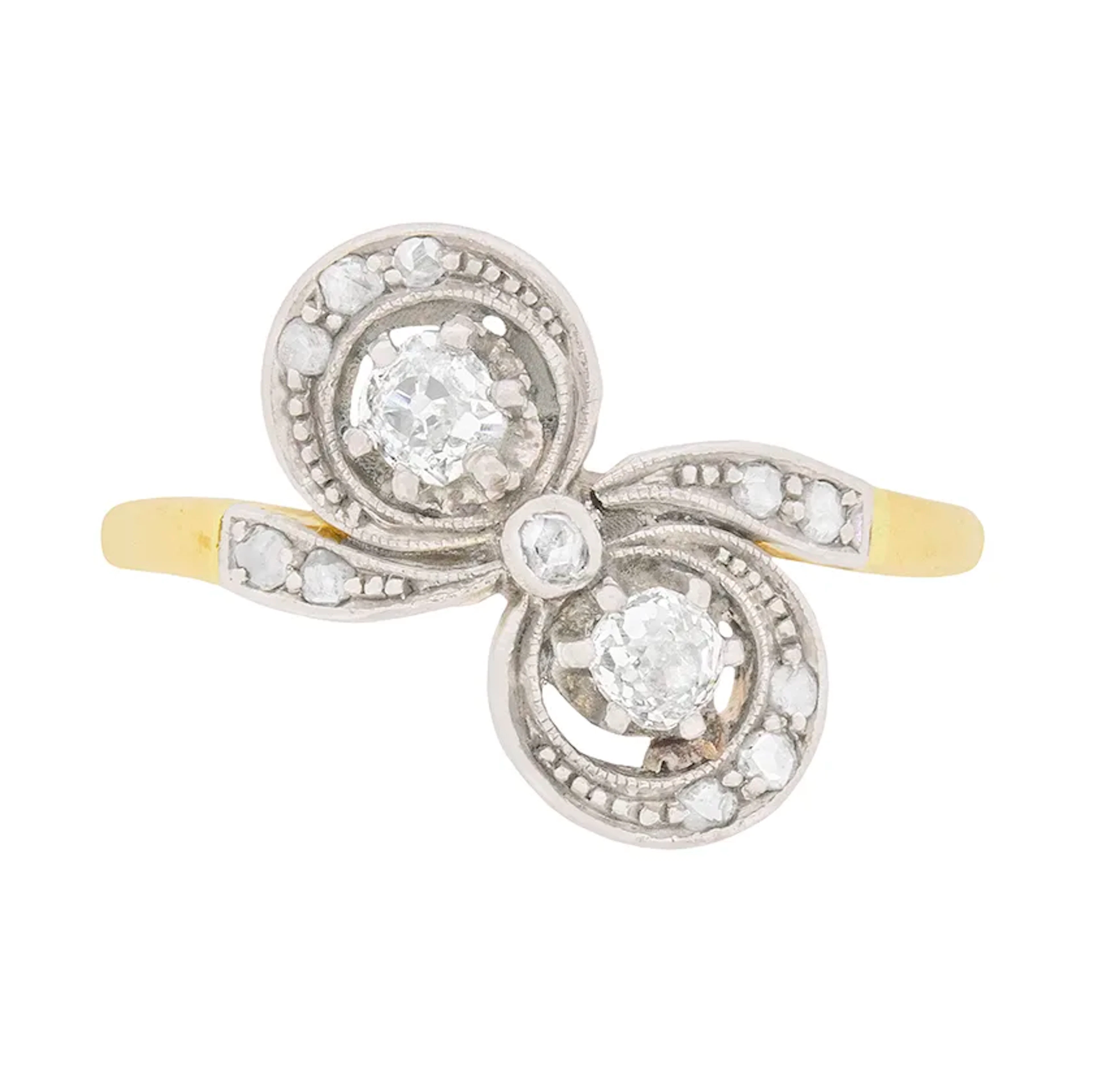 Edwardian Two Diamond Bow Shaped Dress Ring, c.1910