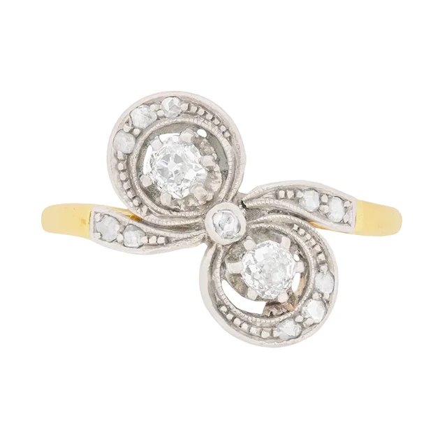 Edwardian Two Diamond Bow Shaped Dress Ring, c.1910