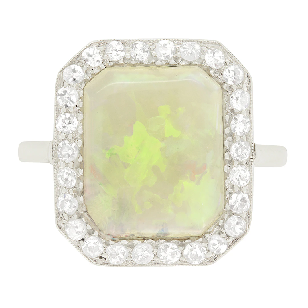 Art Deco 1.40ct Opal and Diamond Halo Ring, c.1920s
