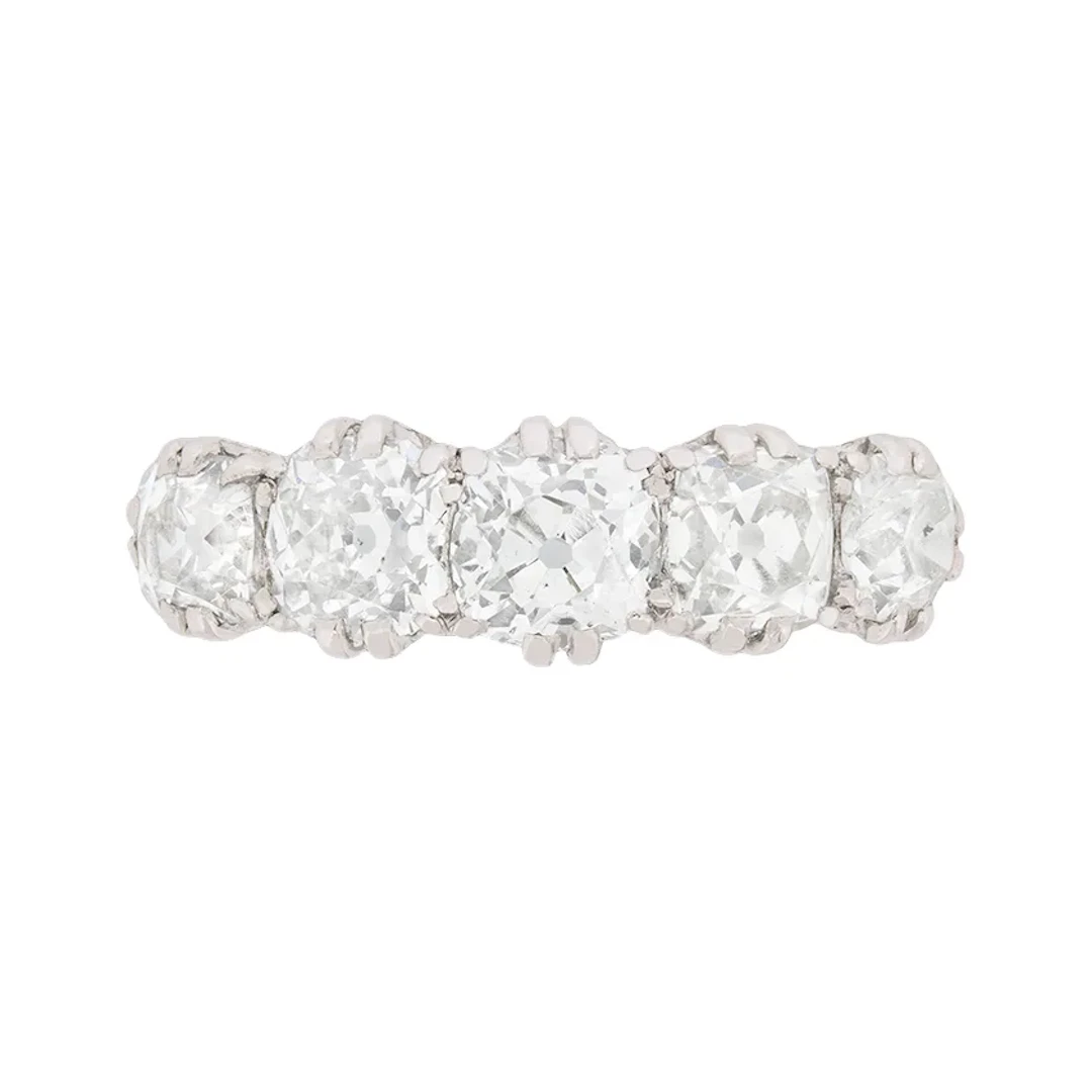 Art Deco Cushion Cut Five Stone Diamond Ring, c.1920s