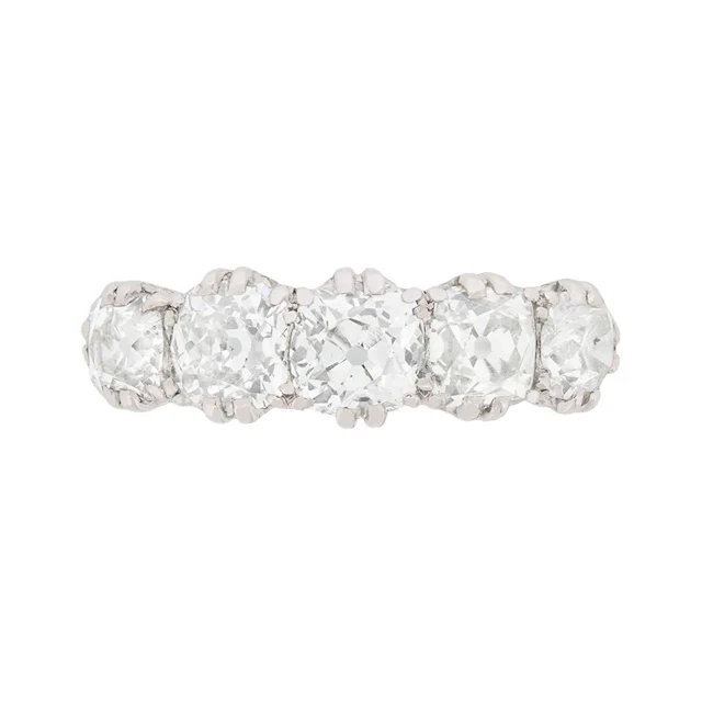 Art Deco Cushion Cut Five Stone Diamond Ring, c.1920s