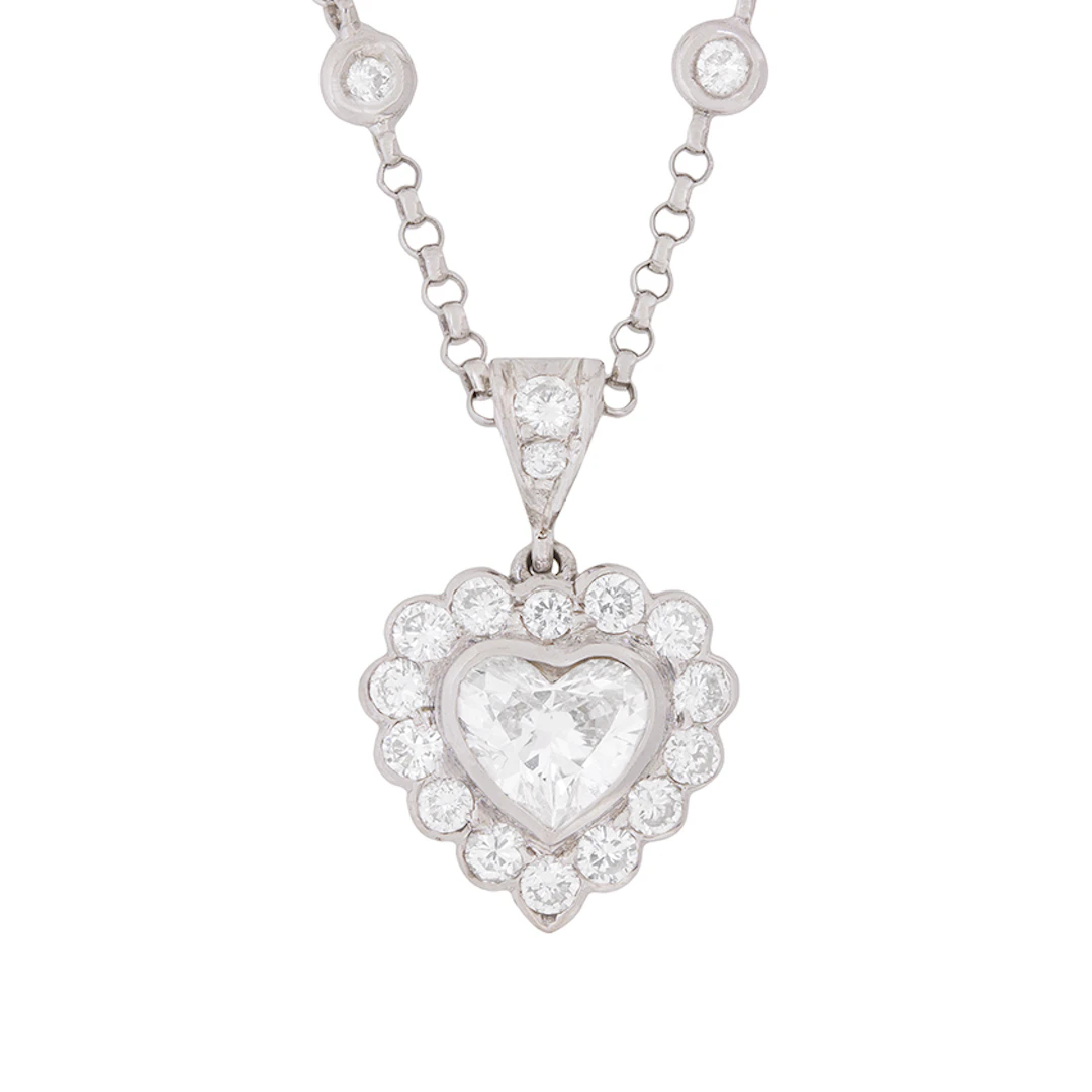 Contemporary 0.91ct Heart Shaped Diamond Pendant with Diamond Chain
