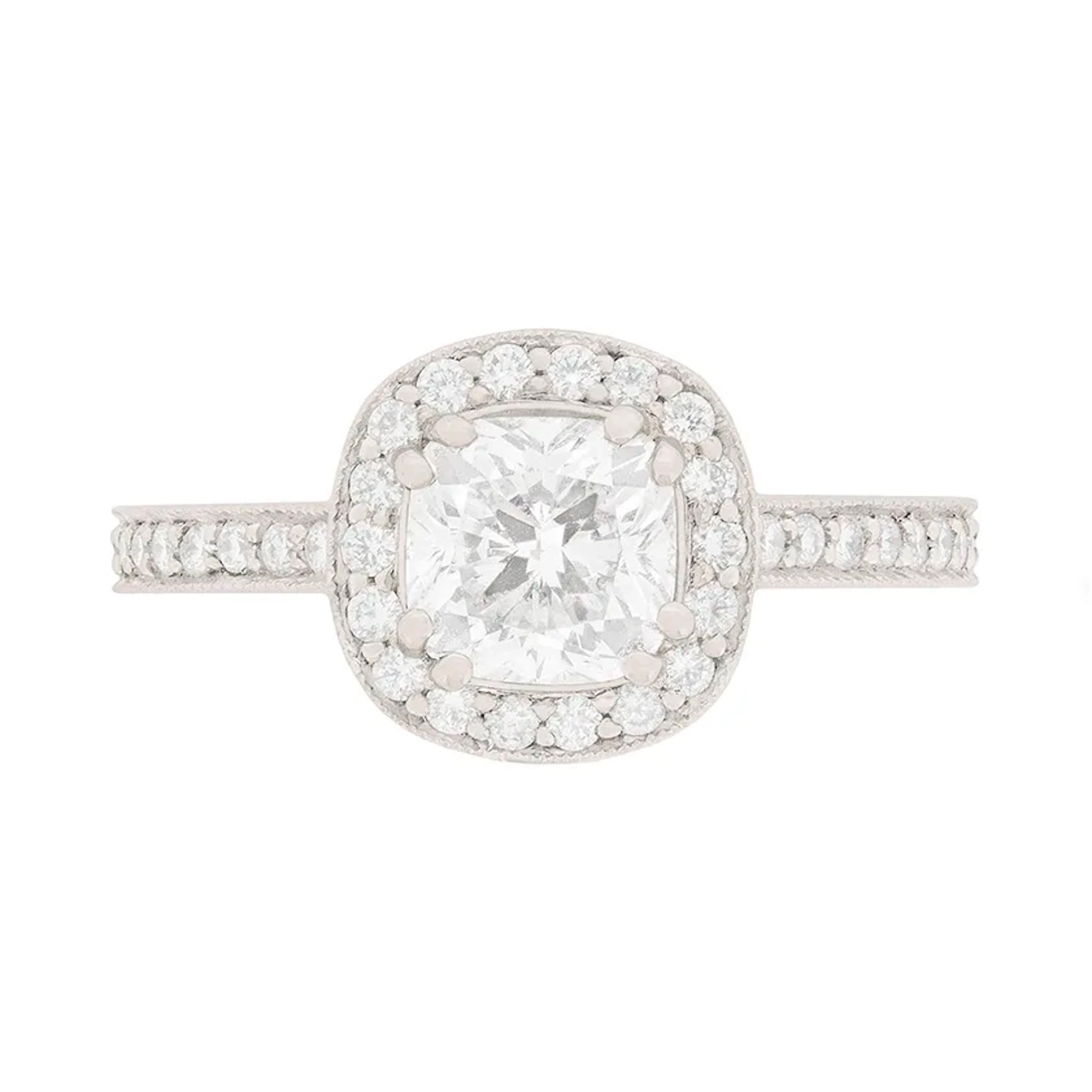 GIA Certified 1.03ct Cushion Cut Diamond Halo Ring with Set Shoulders