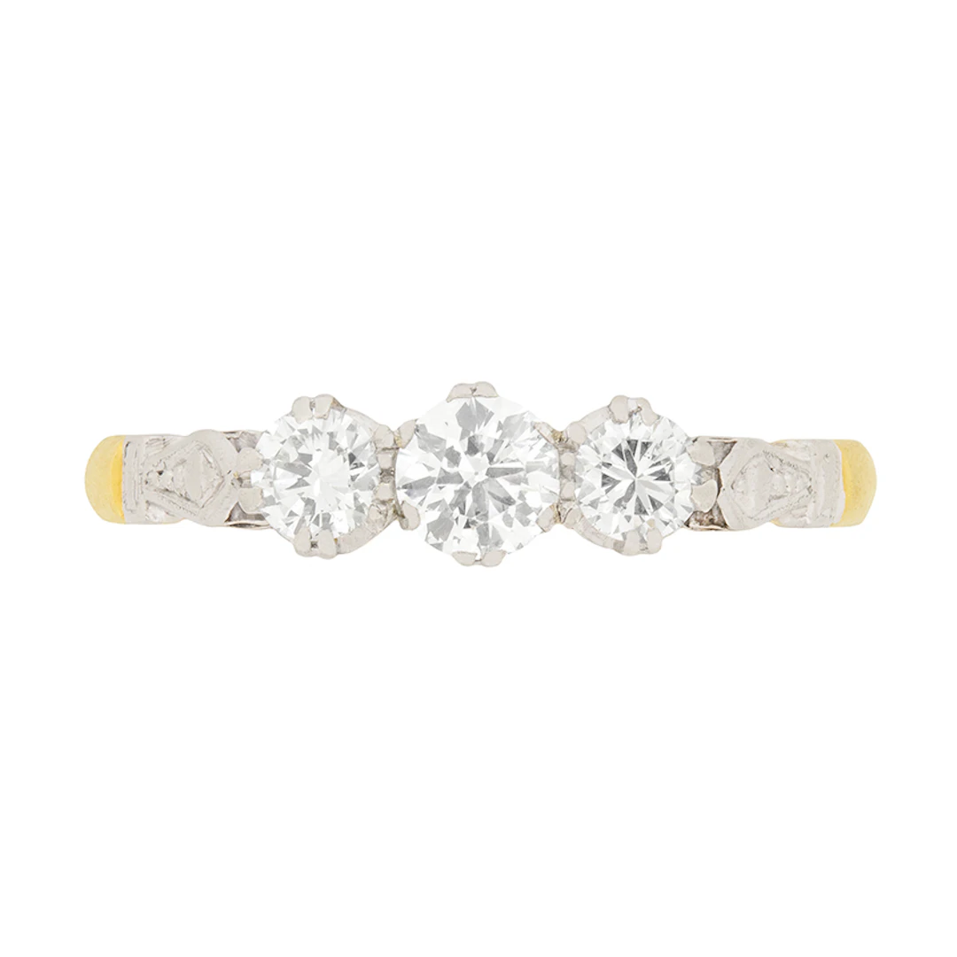 Vintage 0.75ct Diamond Three Stone Engagement Ring, c.1940s